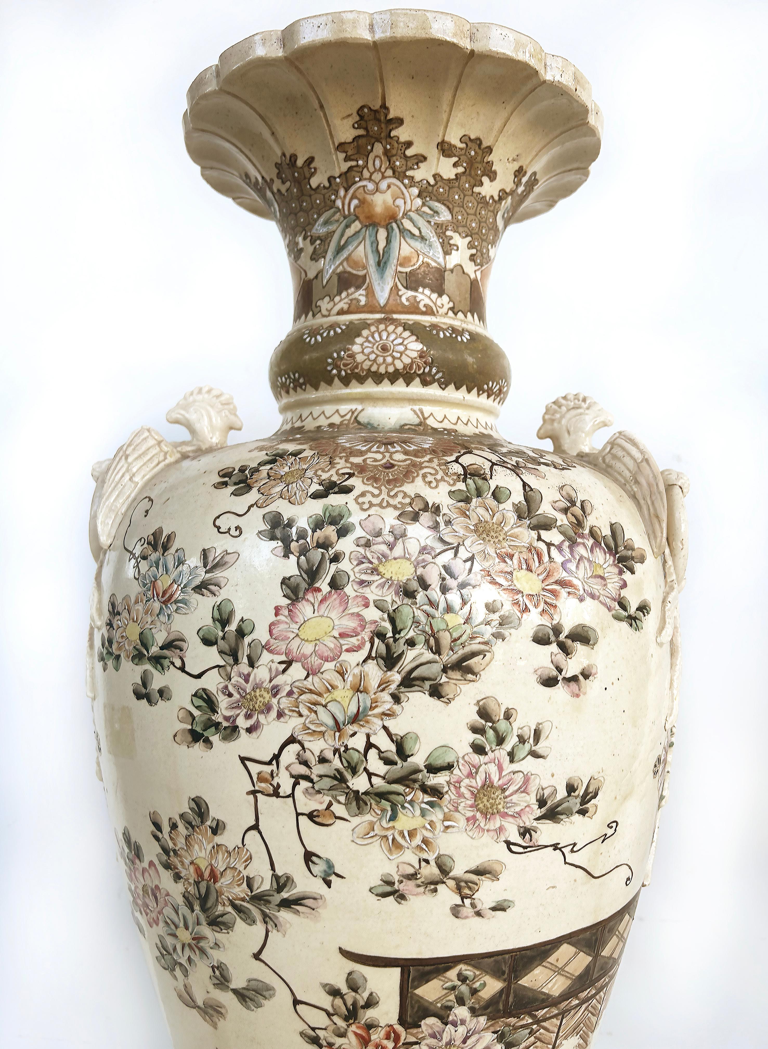 20th Century Monumental Japanese Satsuma Vases Artist Signed, An Impressive Pair Estate Fresh For Sale