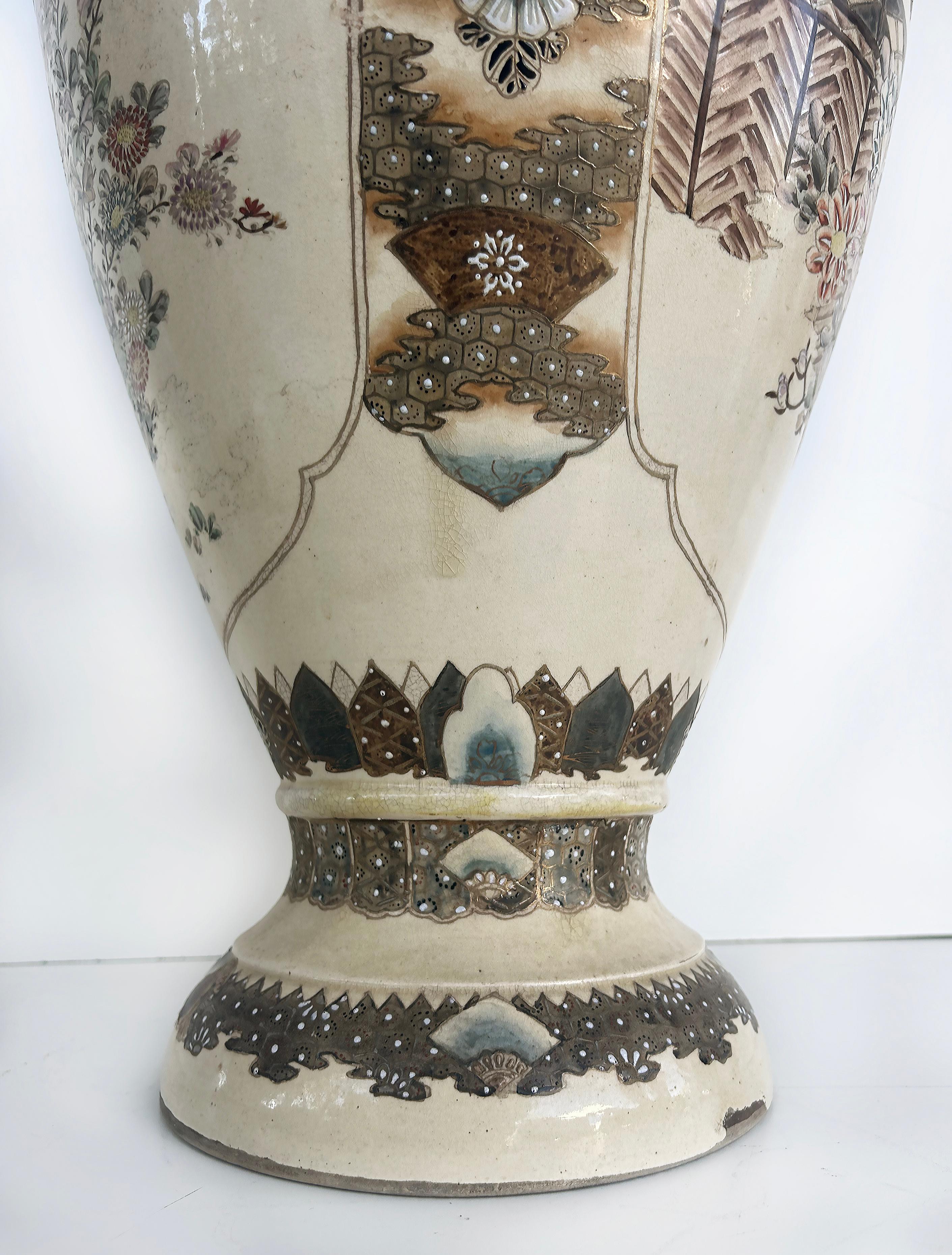 Monumental Japanese Satsuma Vases Artist Signed, An Impressive Pair Estate Fresh For Sale 1