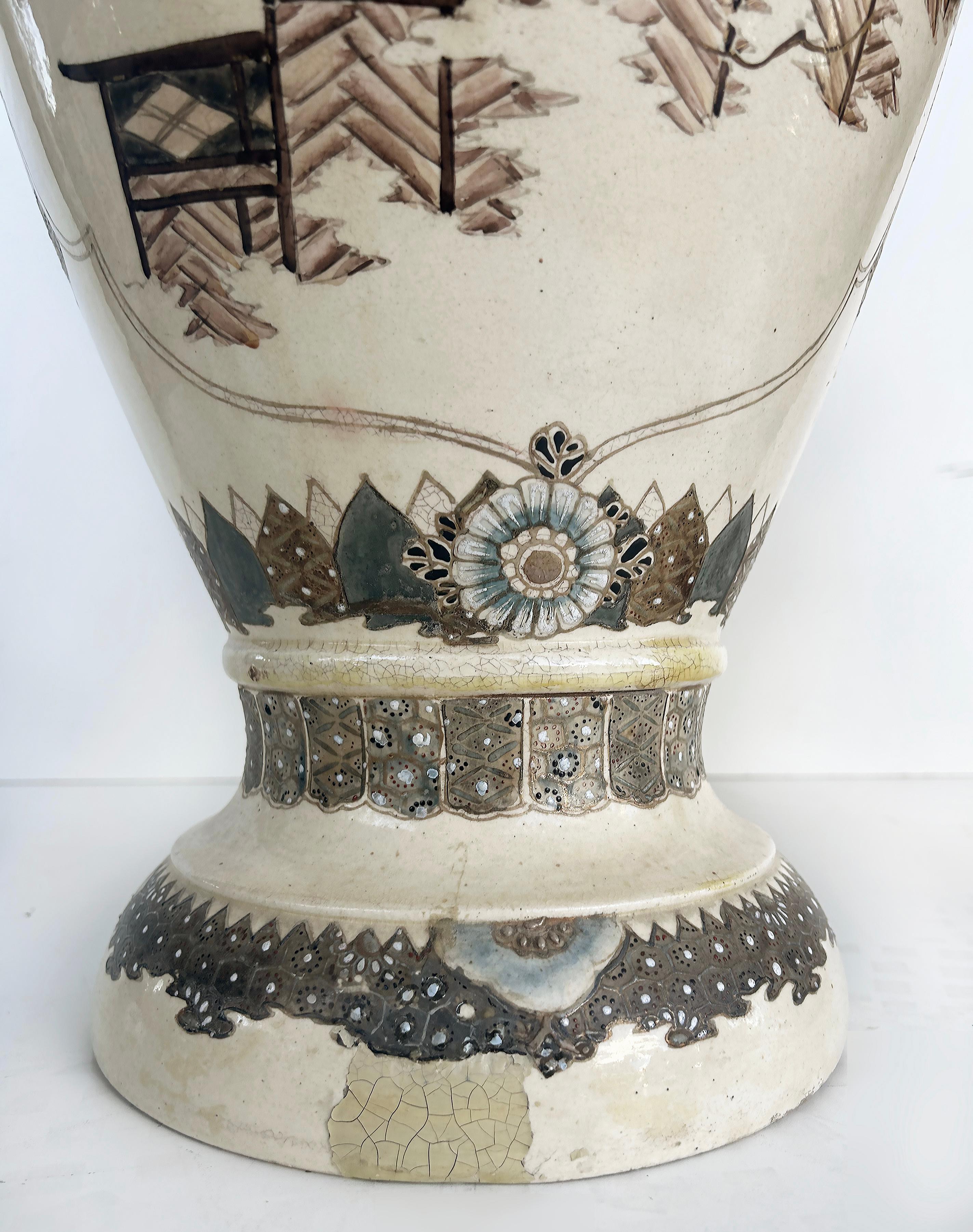 Monumental Japanese Satsuma Vases Artist Signed, An Impressive Pair Estate Fresh For Sale 2