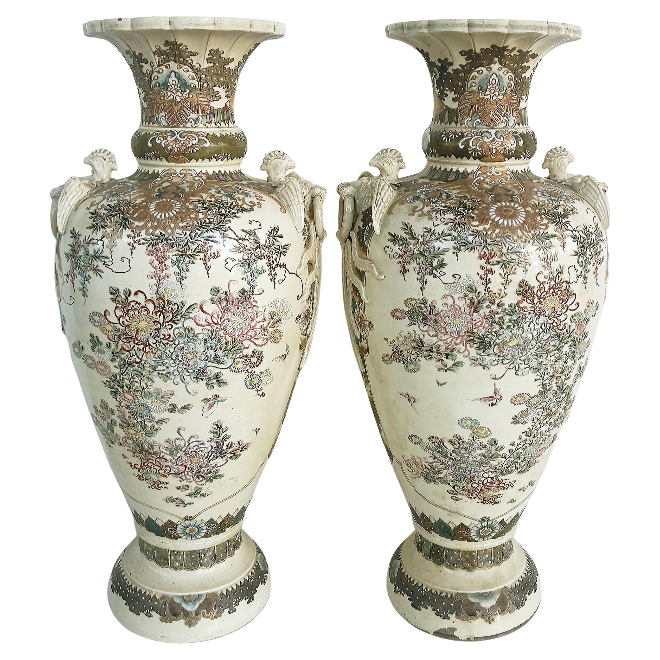 Monumental Japanese Satsuma Vases Artist Signed, An Impressive Pair Estate Fresh For Sale