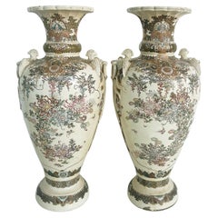 Vintage Monumental Japanese Satsuma Vases Artist Signed, An Impressive Pair Estate Fresh