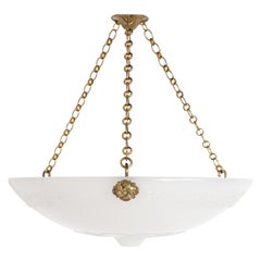 Monumental Jefferson Moonstone Art Nouveau Plafonnier With Brass Fixtures