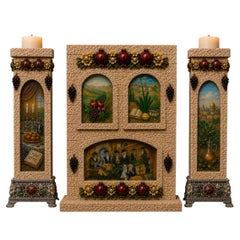 Monumental Jerusalem Stone & Sterling Silver Sabbath Centerpiece & Candlesticks