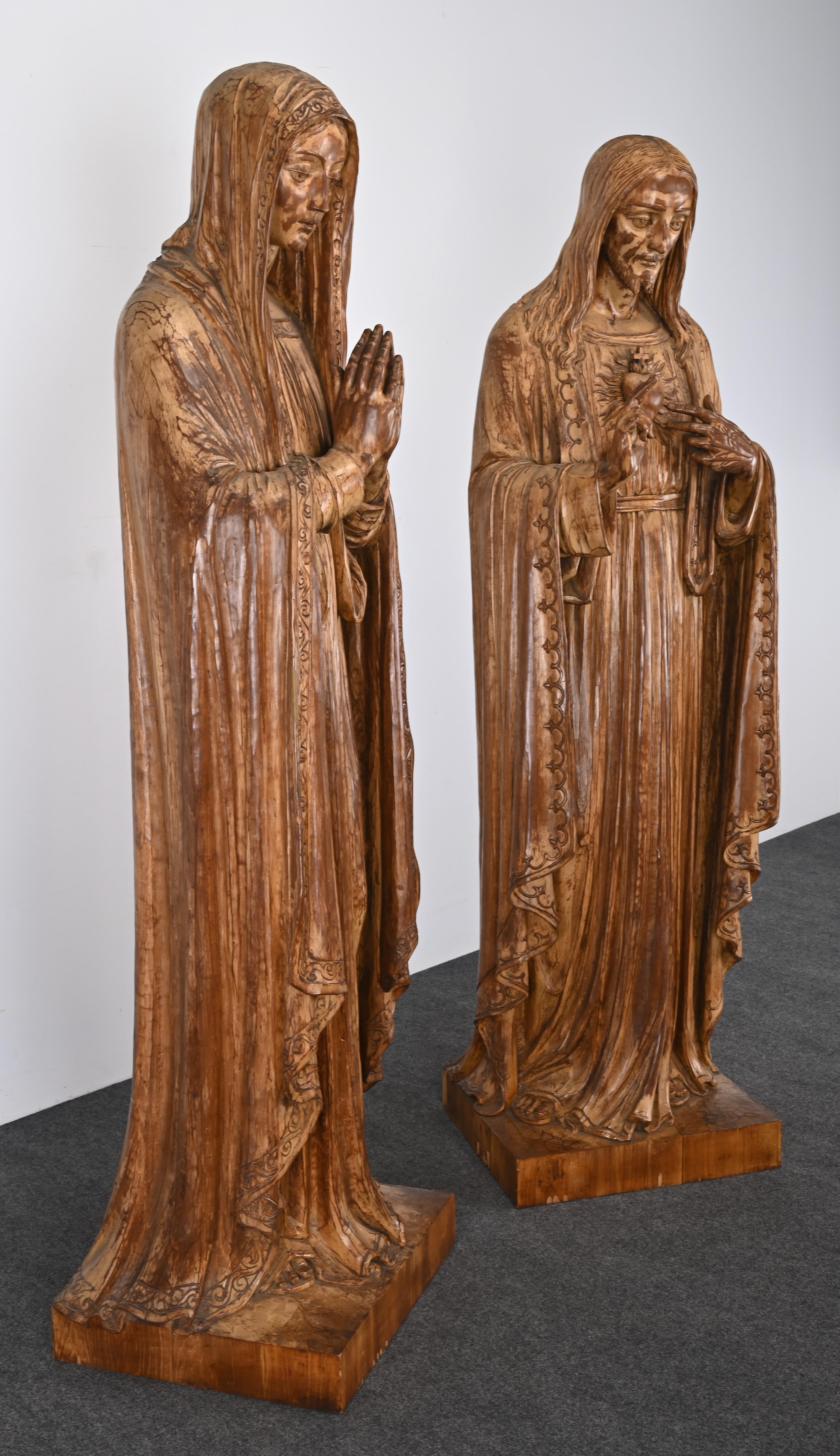Monumental Jesus and Virgin Mary Folk Art Sculptures from the Jesuit Center For Sale 7