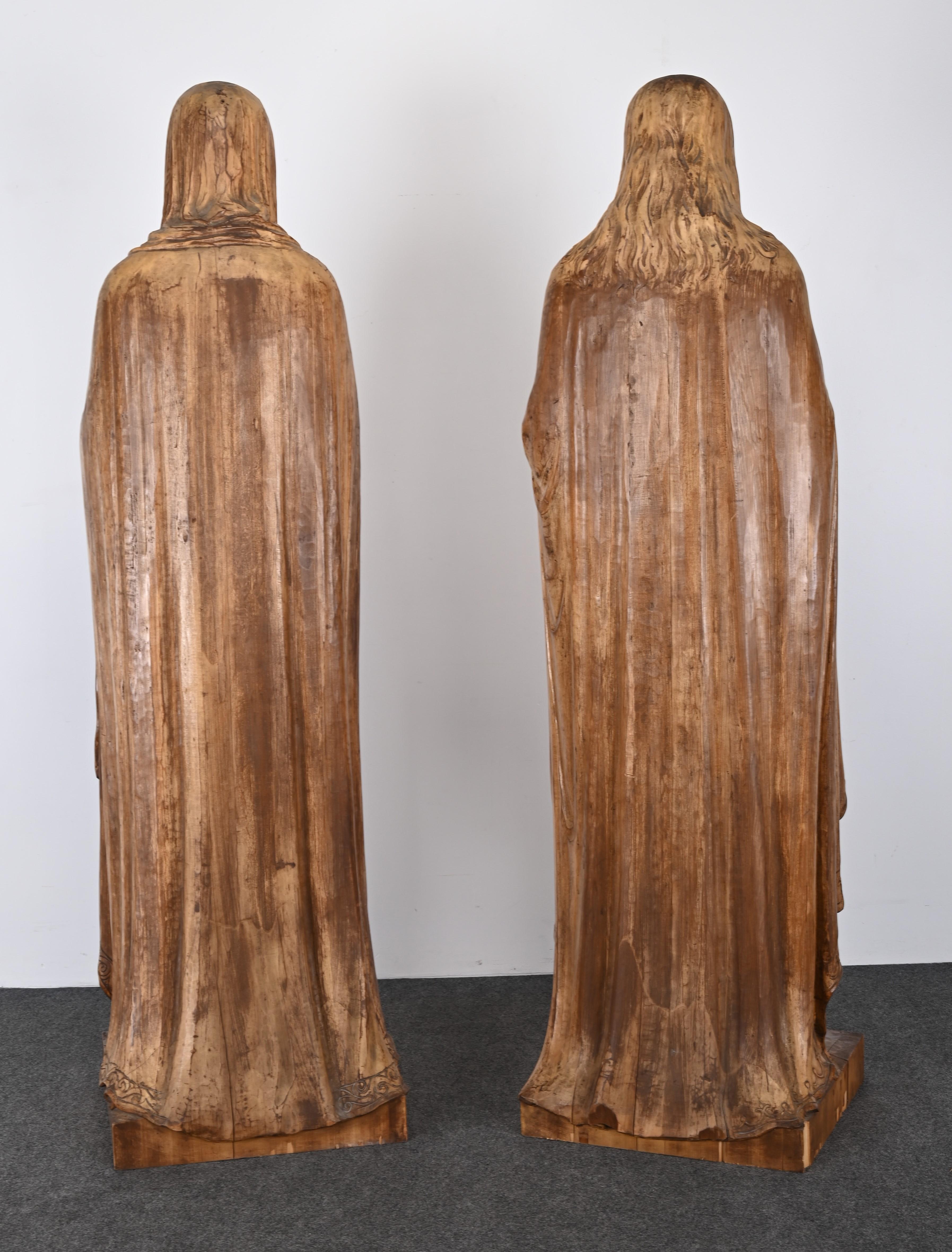 Monumental Jesus and Virgin Mary Folk Art Sculptures from the Jesuit Center For Sale 8