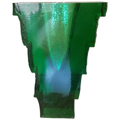 Monumental John Lewis Green Sculptural Studio Glass Vase, circa 1980s