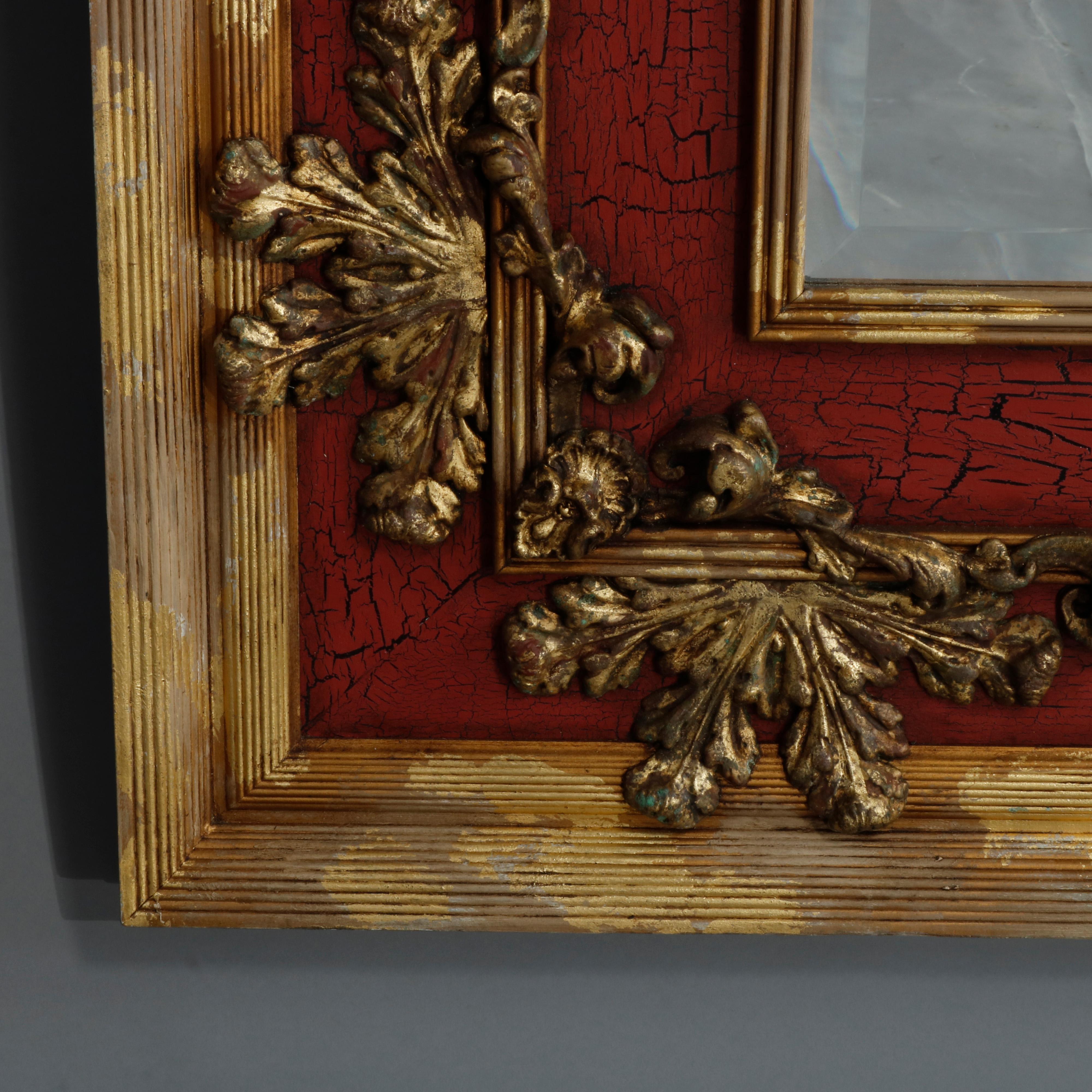 Neoclassical Monumental John-Richard Vermillion Faux Painted & Gilt Over Mantel Mirror 20th C For Sale
