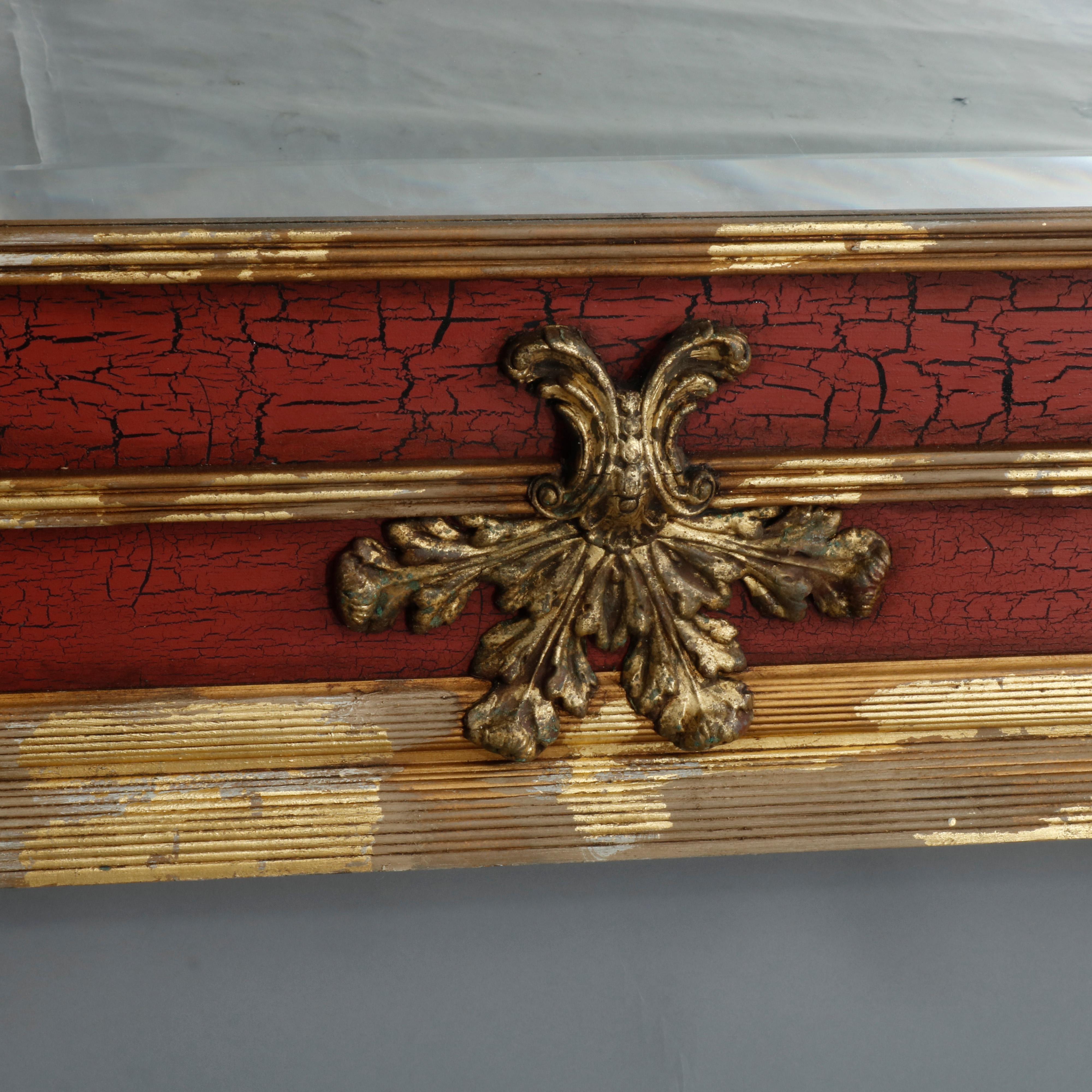 Carved Monumental John-Richard Vermillion Faux Painted & Gilt Over Mantel Mirror 20th C For Sale