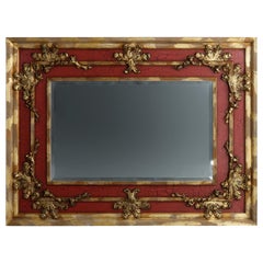 Monumental John-Richard Vermillion Faux Painted & Gilt Over Mantel Mirror 20th C