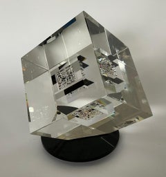 Monumental Jon Kuhn Black Cherry Studio Art Glass Cube Sculpture OVER 44 pounds