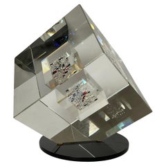 Monumental Jon Kuhn Black Cherry Studio Art Glass Cube Sculpture OVER 44 pounds 
