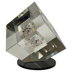 Monumental Jon Kuhn Black Cherry Studio Art Glass Cube Sculpture OVER 44 pounds