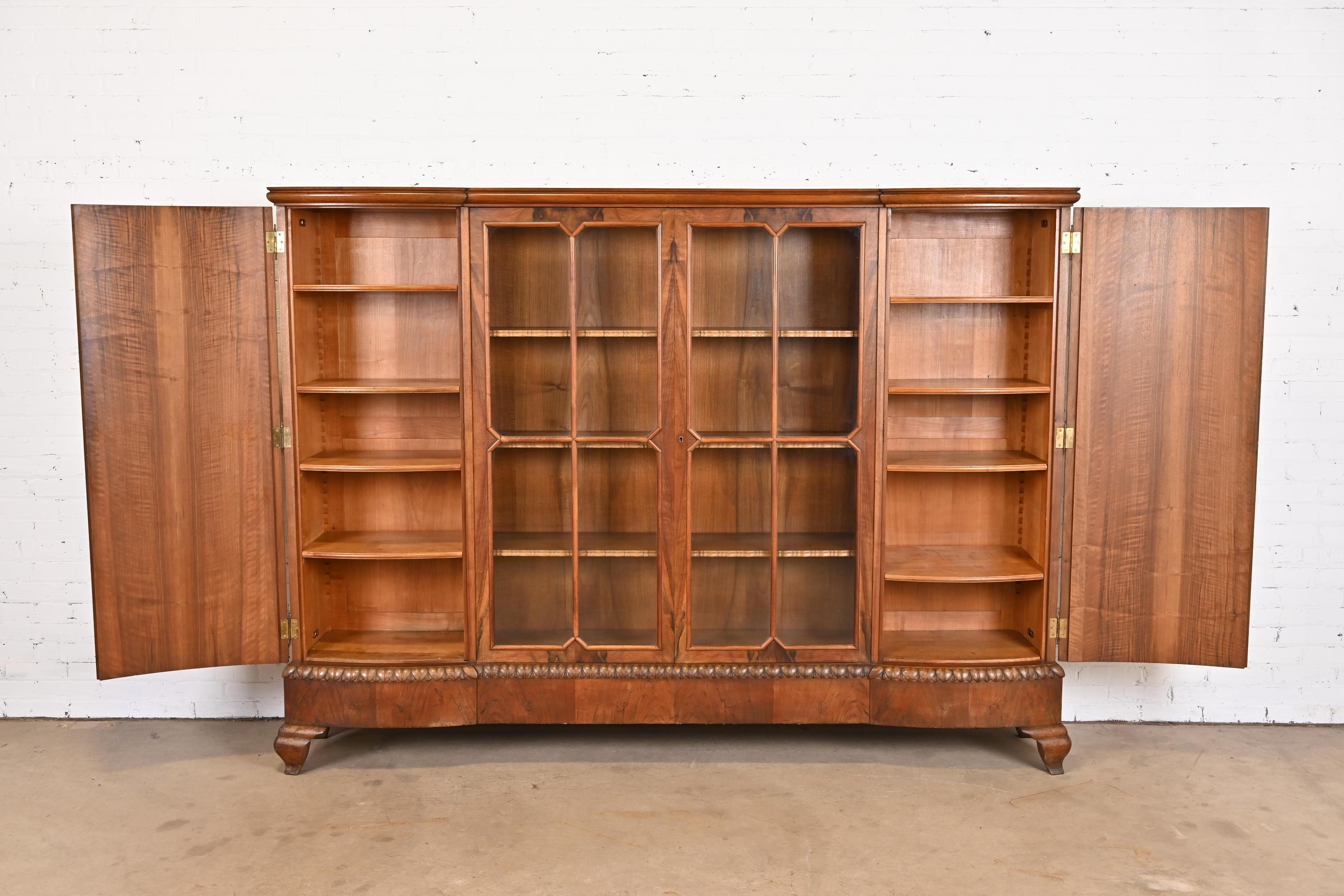 Monumental Jules Leleu Style French Art Deco Burled Walnut Bookcase Cabinet 4