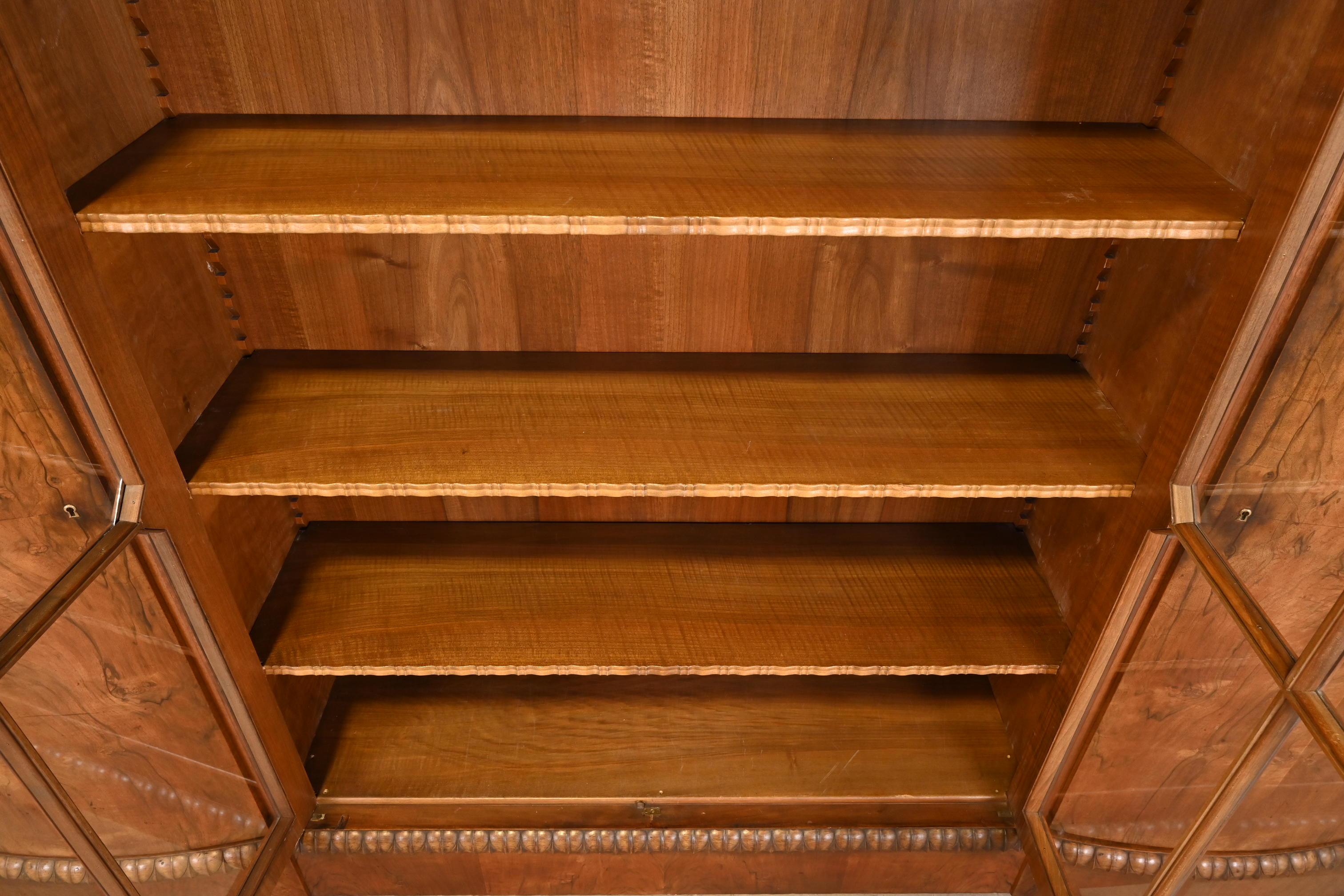 Monumental Jules Leleu Style French Art Deco Burled Walnut Bookcase Cabinet 5