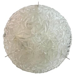 Monumental Kaiser Ice Glass Flush Mount Mid-Century Modern Vintage 1970s