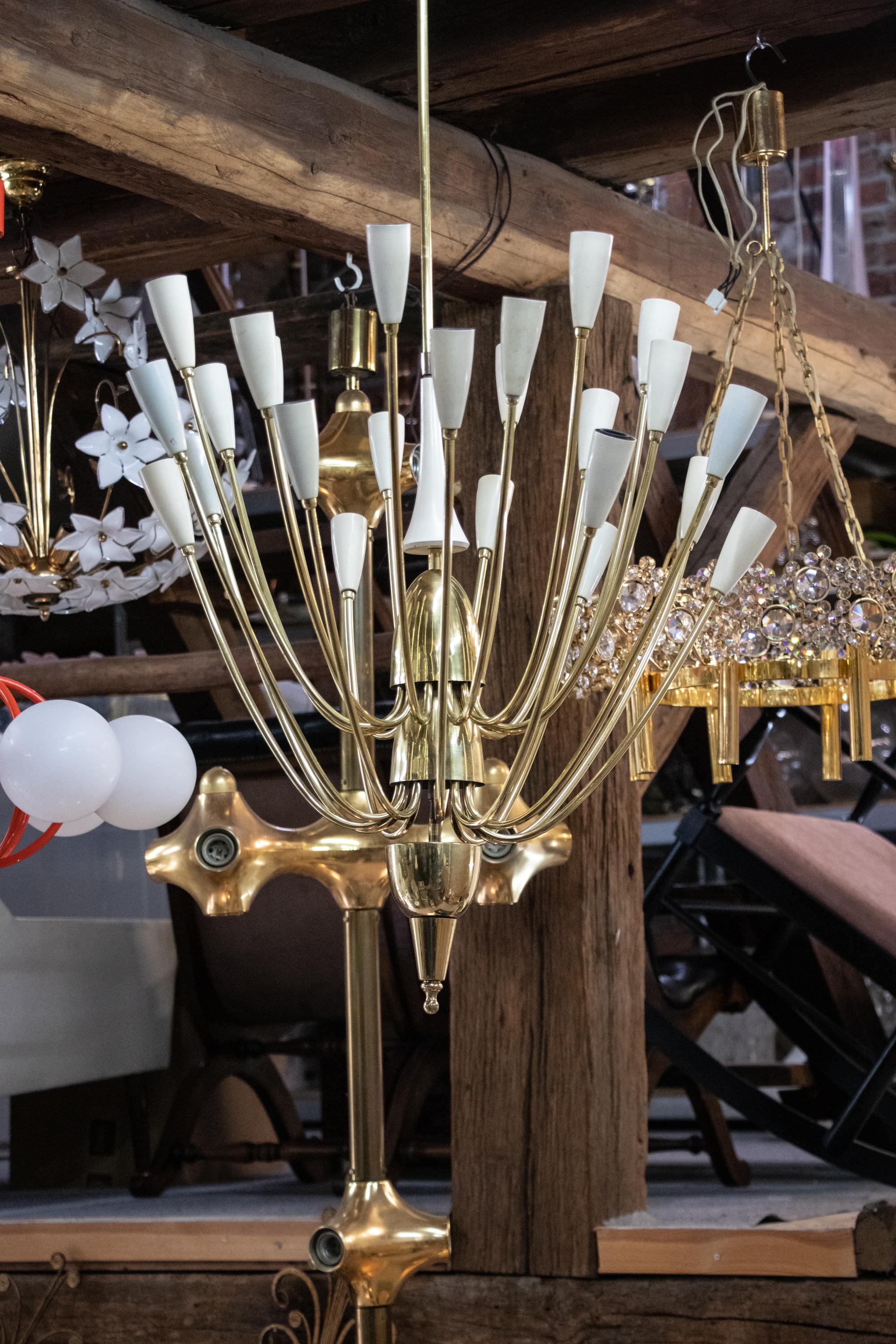 1950 Austria Kalmar Monumental Sputnik Chandelier Enamel & Brass For Sale 4