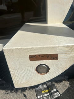 Monumental Karl Springer “banker“ coffee table in embossed white leather