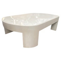 Monumentaler Karl Springer Bankier-Couchtisch aus geprägtem weißem Leder