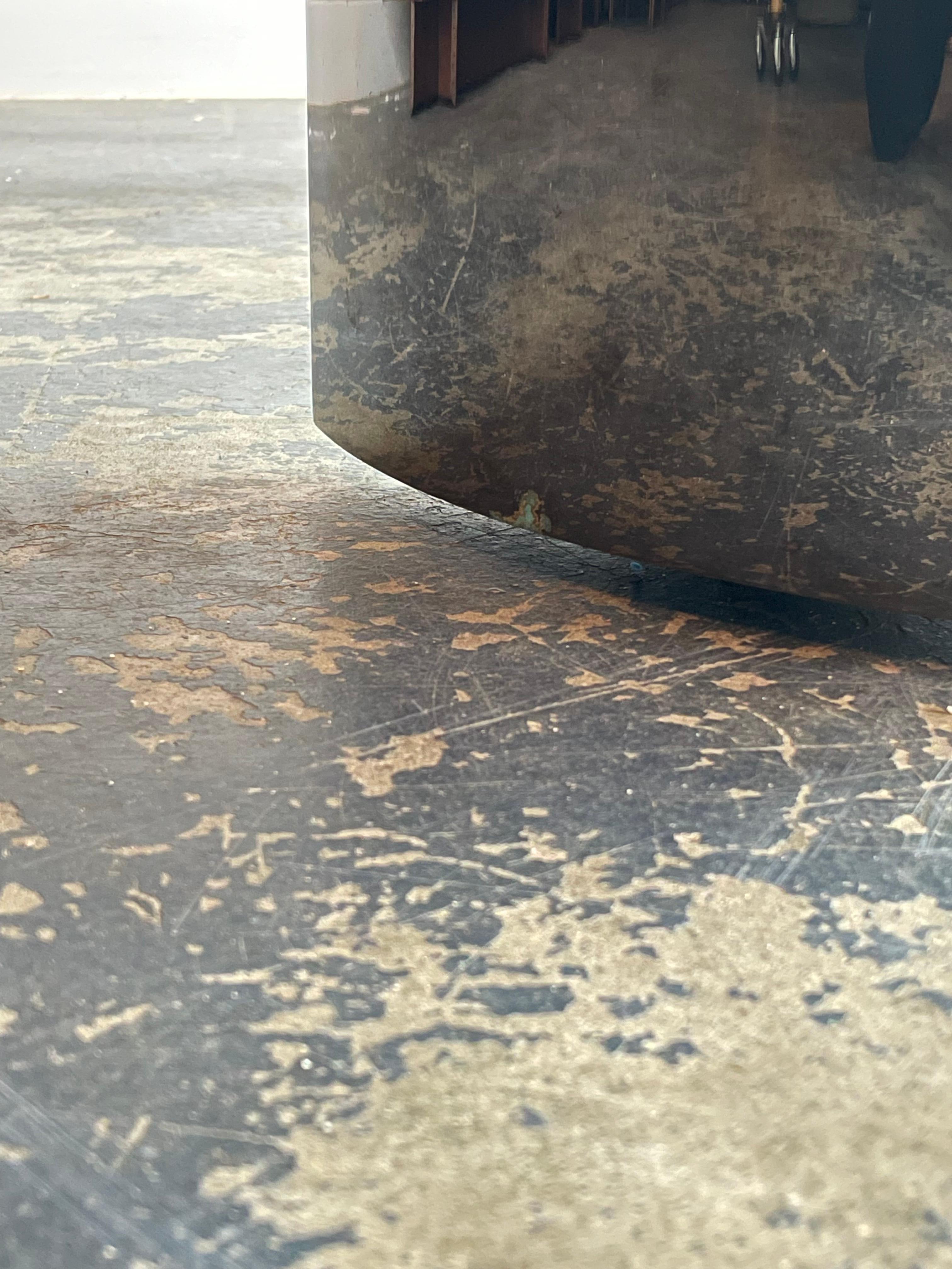 Monumental Karl Springer ‘Banker’ Coffee Table in Polished Gunmetal and Glass 7