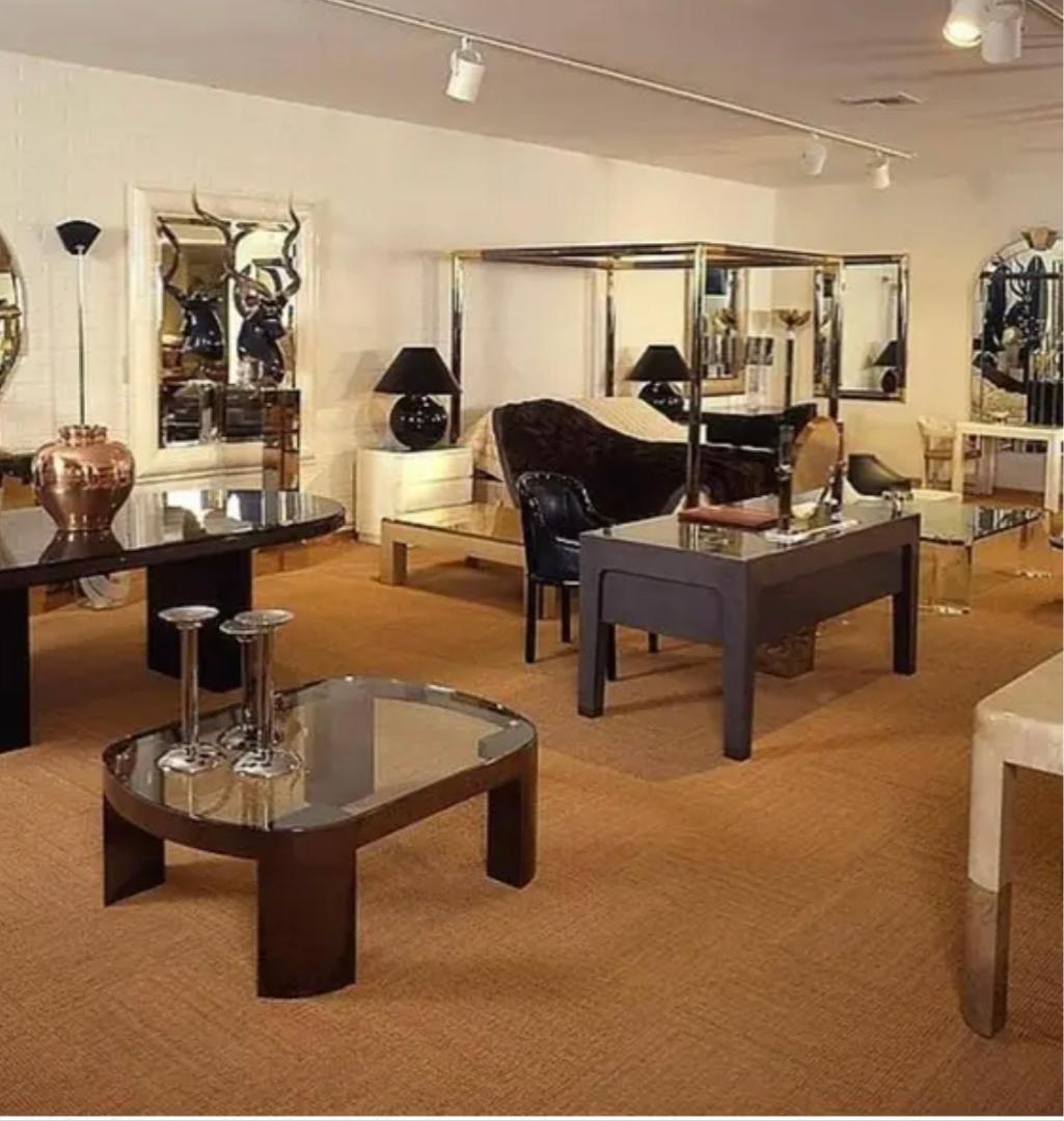 Monumental Karl Springer ‘Banker’ Coffee Table in Polished Gunmetal and Glass 9