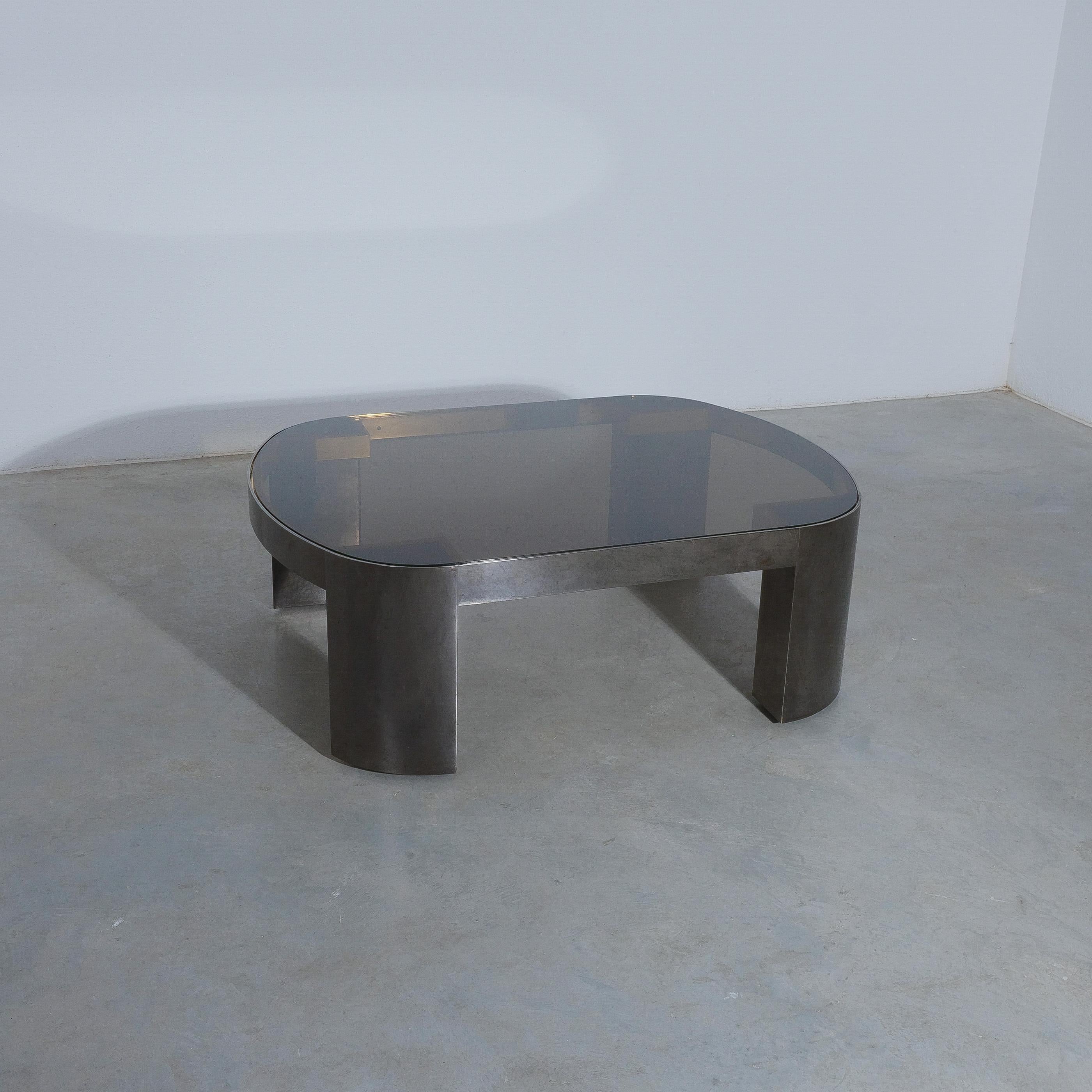 Monumental Karl Springer ‘Banker’ Coffee Table Polished Gunmetal Glass, 1970 For Sale 9