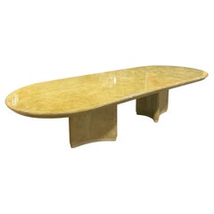 Table de salle à manger Monumental Karl Springer en parchemin laqué (peau de chèvre) bordé de couteaux