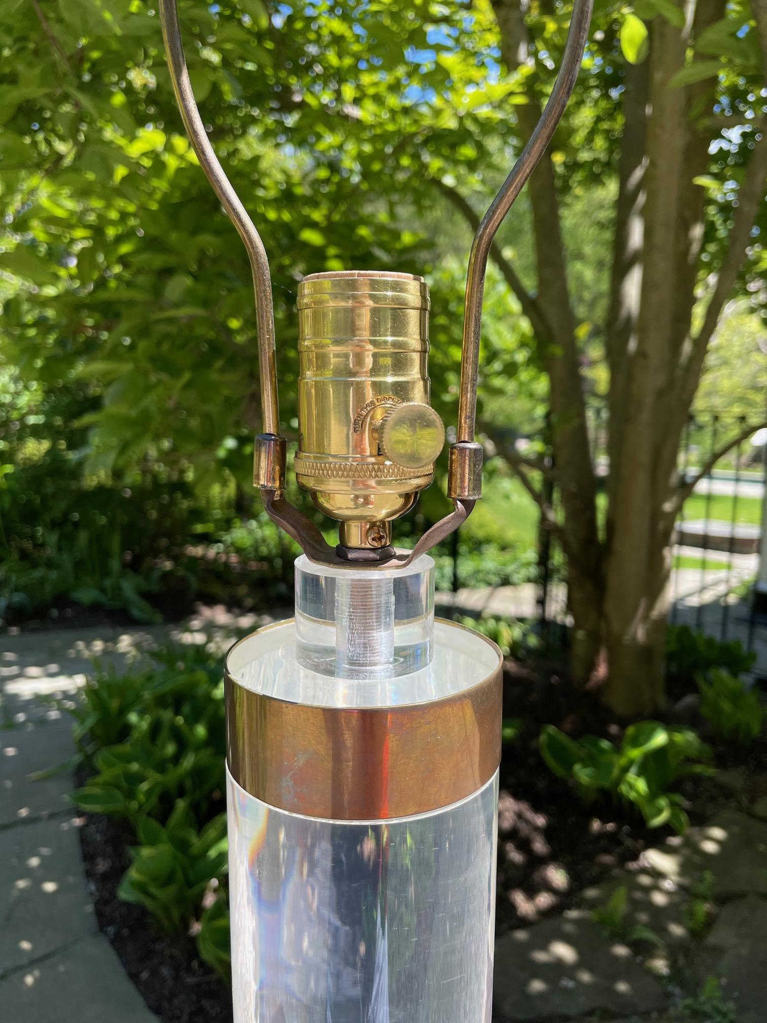20th Century Monumental Karl Springer Lucite and Brass Cylinder Table Lamps