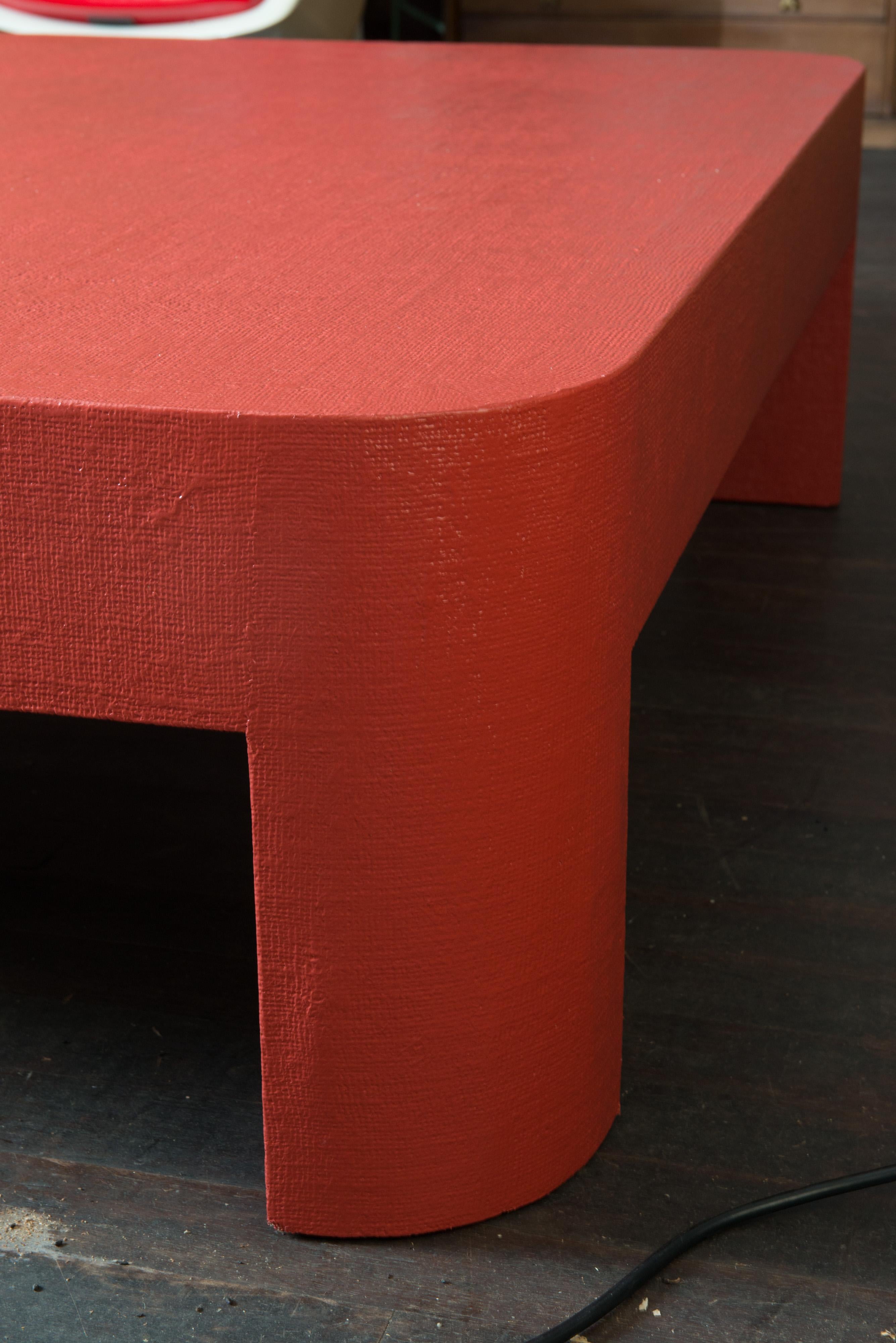 Monumental Karl Springer Style Red Grasscloth Coffee Table 6