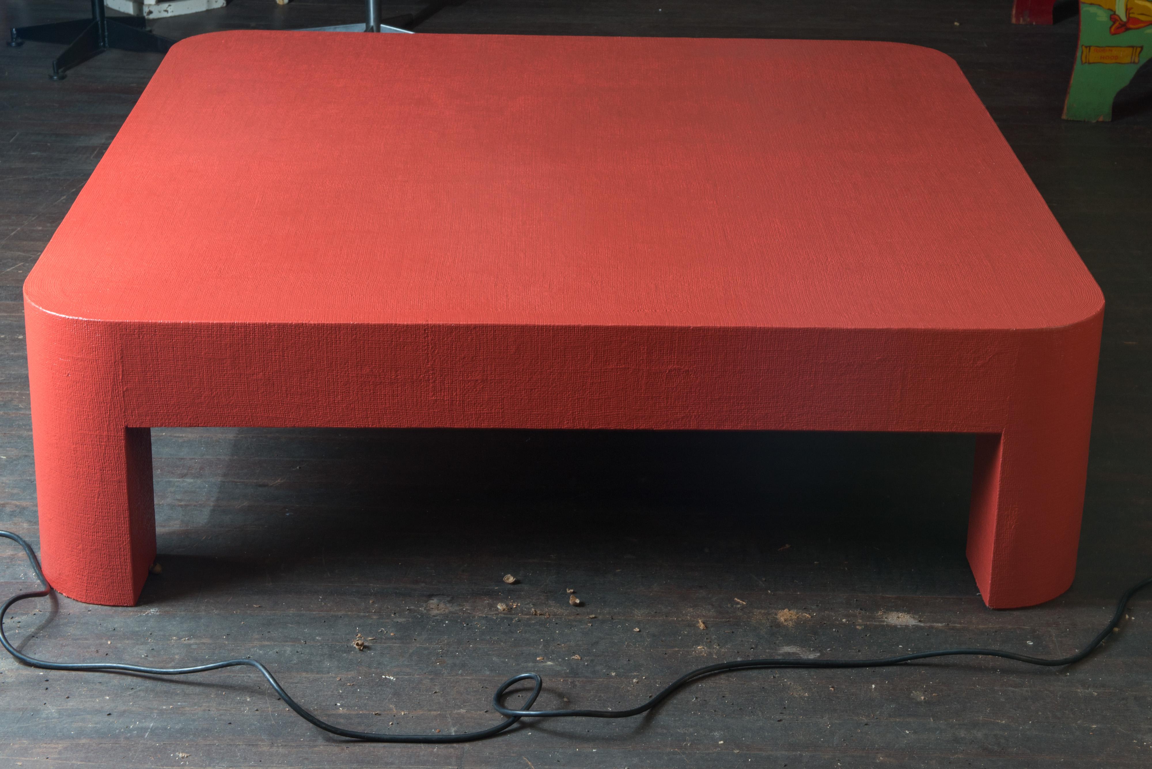 Monumental Karl Springer Style Red Grasscloth Coffee Table 7