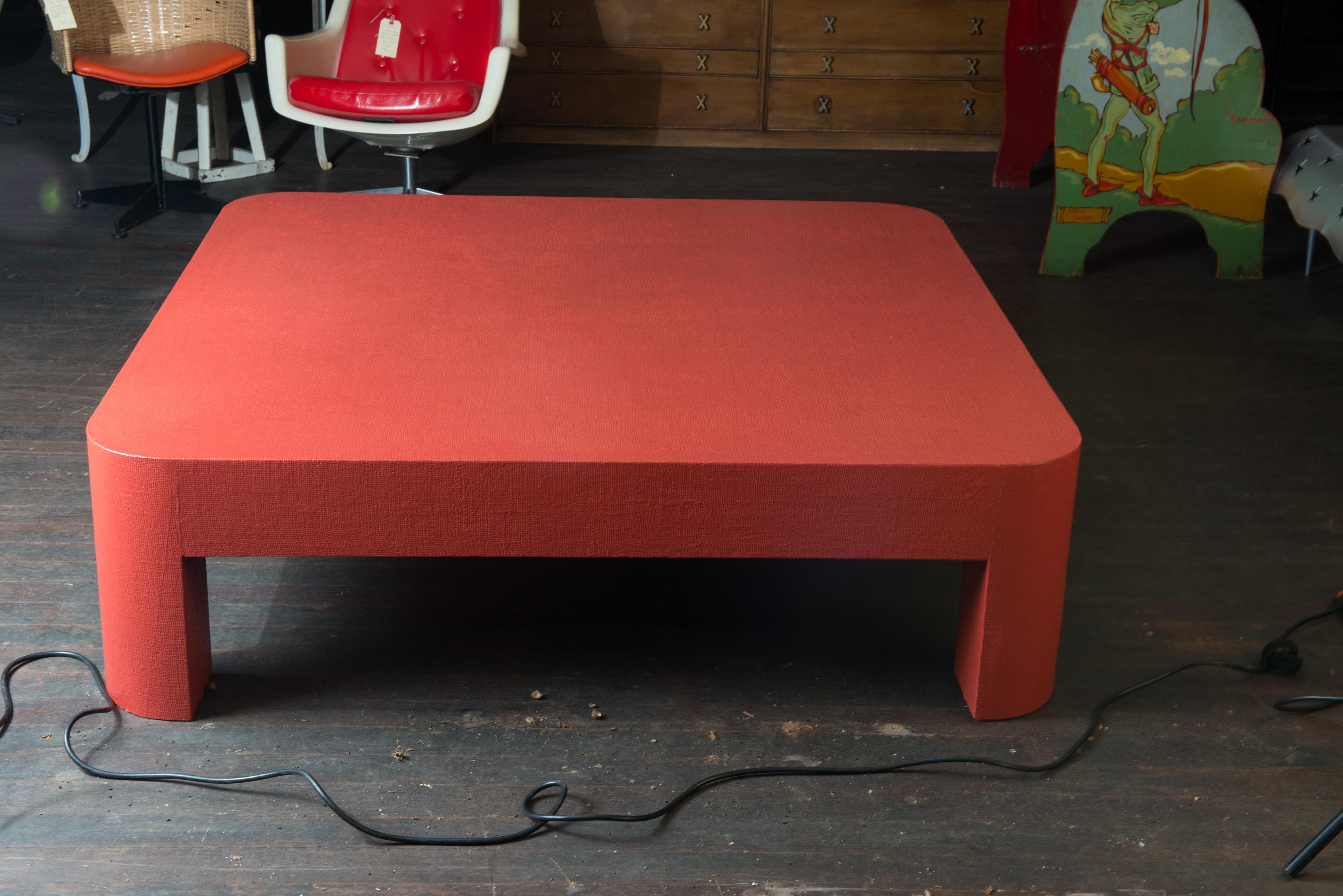 Monumental Karl Springer Style Red Grasscloth Coffee Table 8