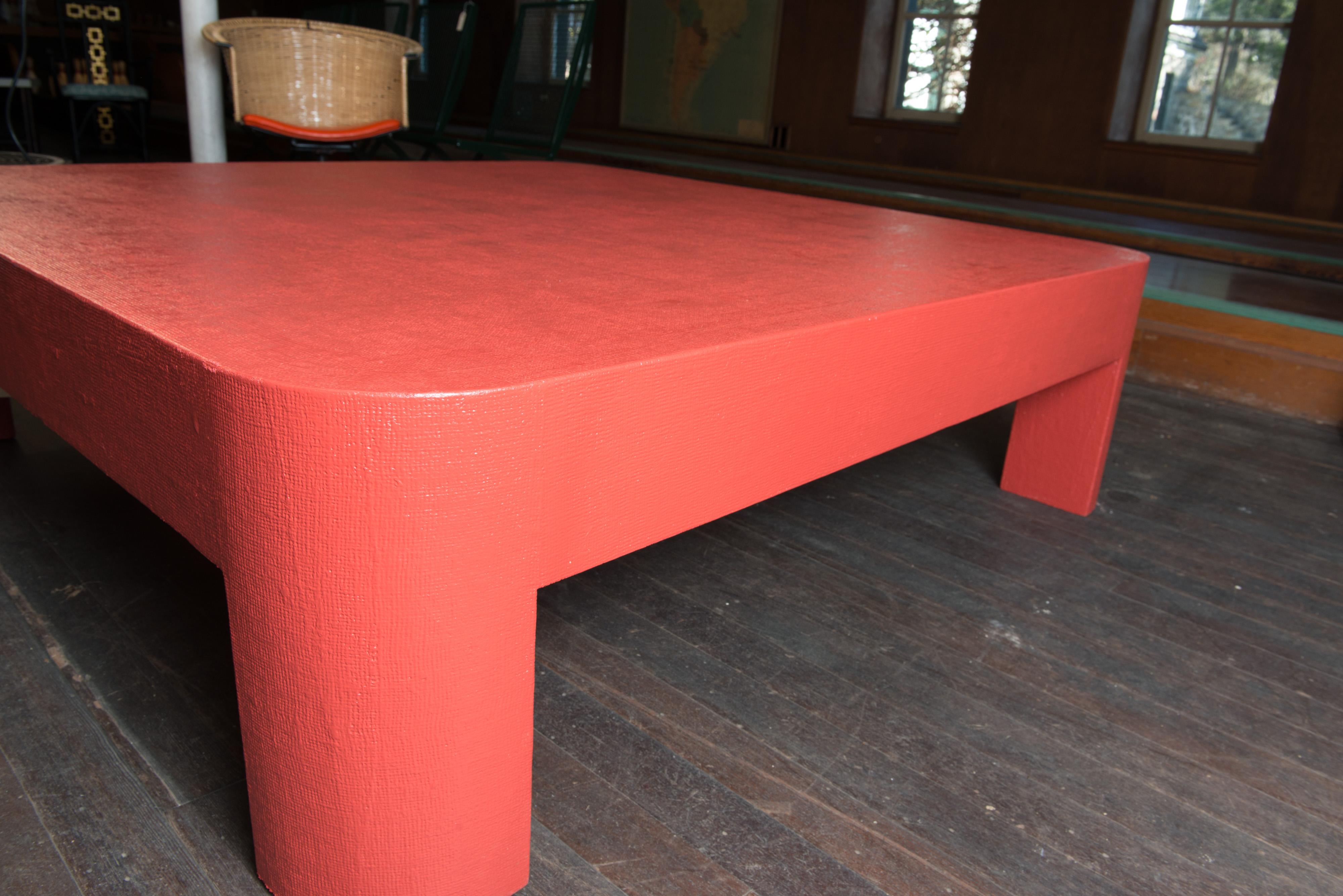 Monumental Karl Springer Style Red Grasscloth Coffee Table 1