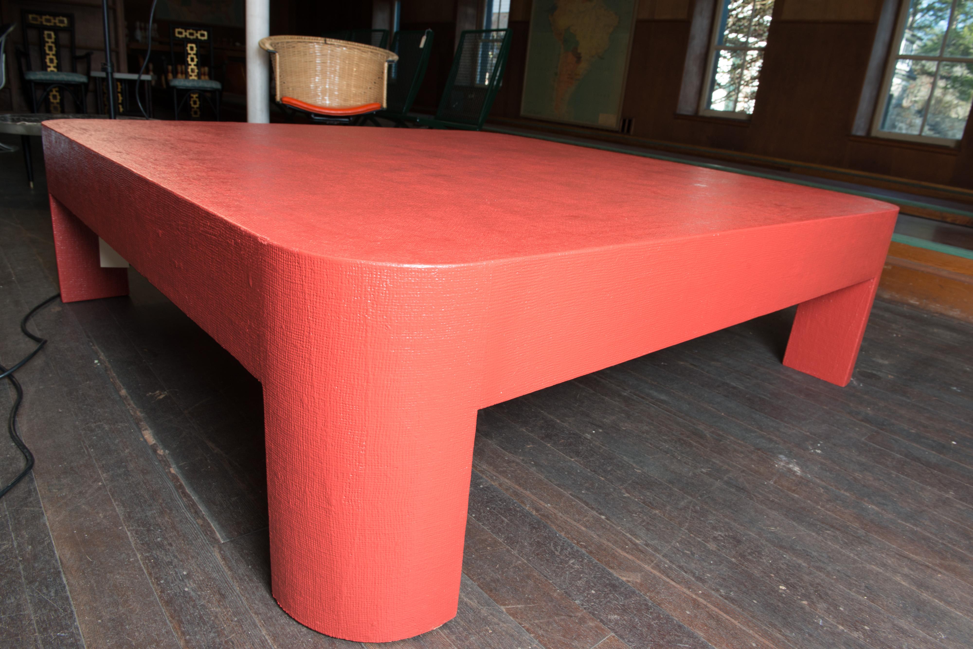 Monumental Karl Springer Style Red Grasscloth Coffee Table 2