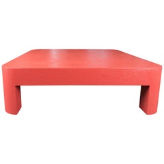 Monumental Karl Springer Style Red Grasscloth Coffee Table