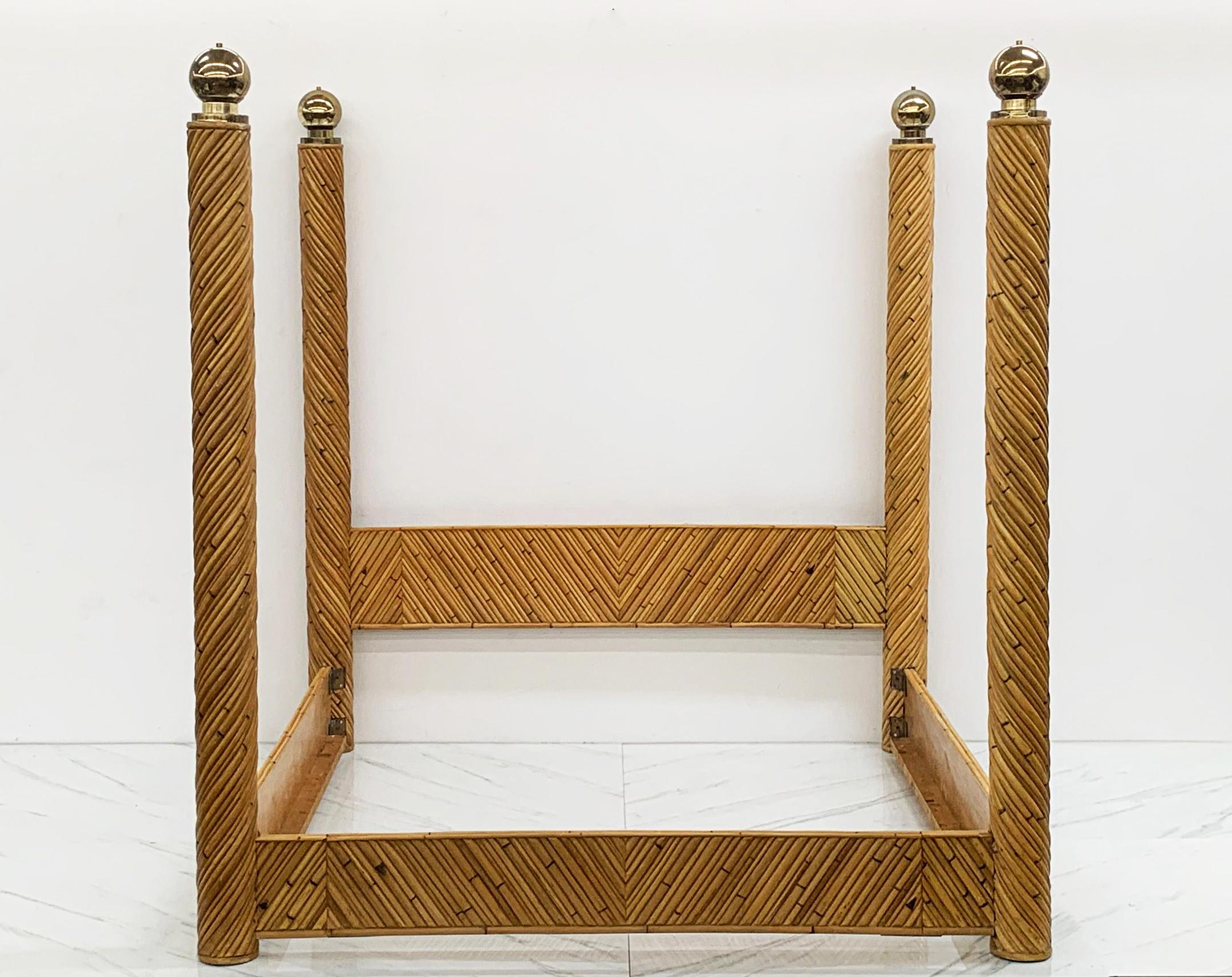 Late 20th Century Monumental King Sized Marcello Mioni Four Poster Pencil Reed and Brass Bed