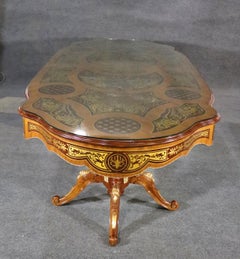 Monumental Kingwood Bronze and Walnut Italian Brass Boulle Inlaid Dining Table