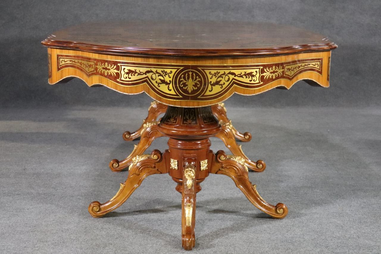 Monumental Kingwood Bronze and Walnut Italian Brass Boulle Inlaid Dining Table 3