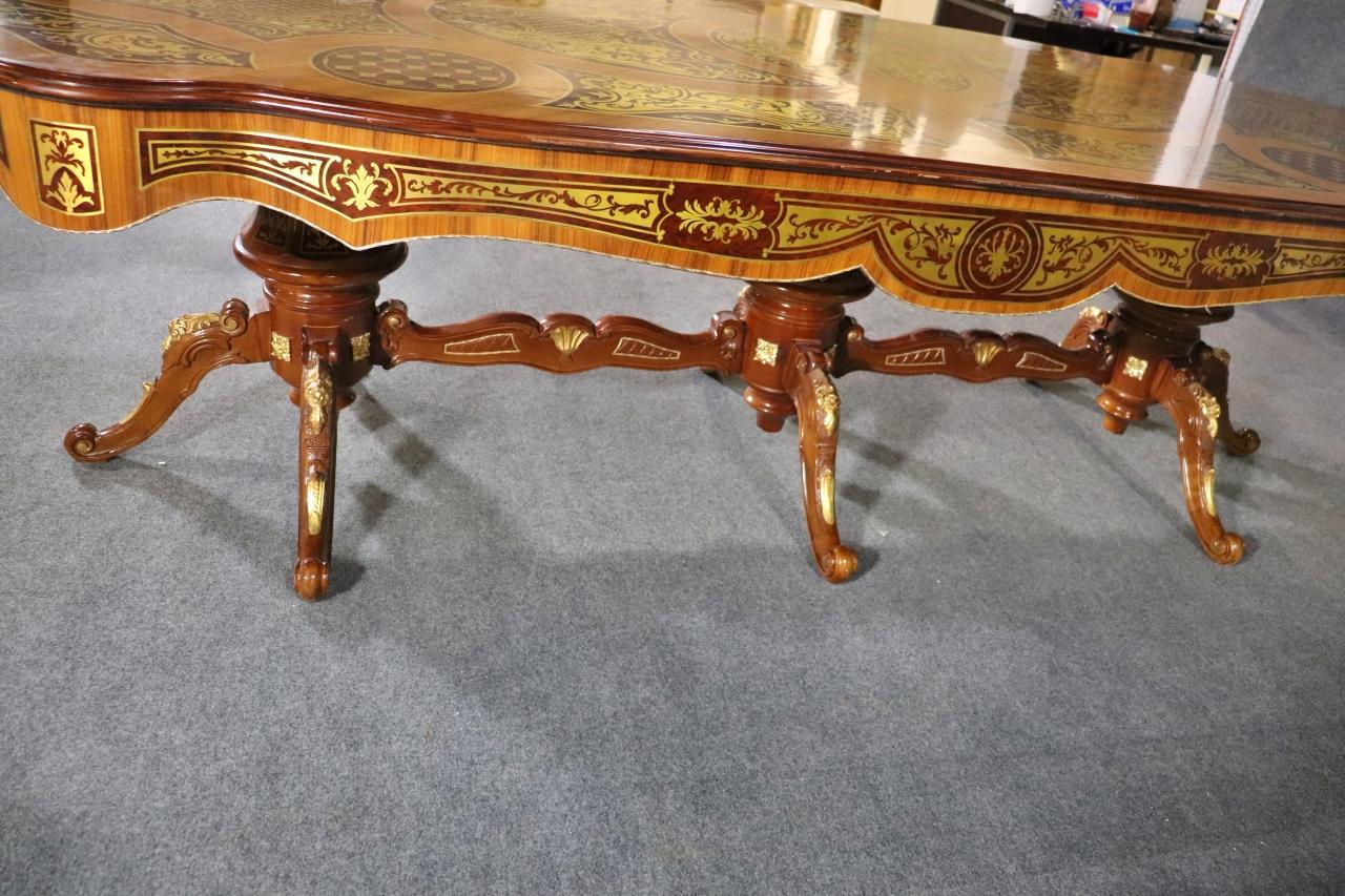 Monumental Kingwood Bronze and Walnut Italian Brass Boulle Inlaid Dining Table 4