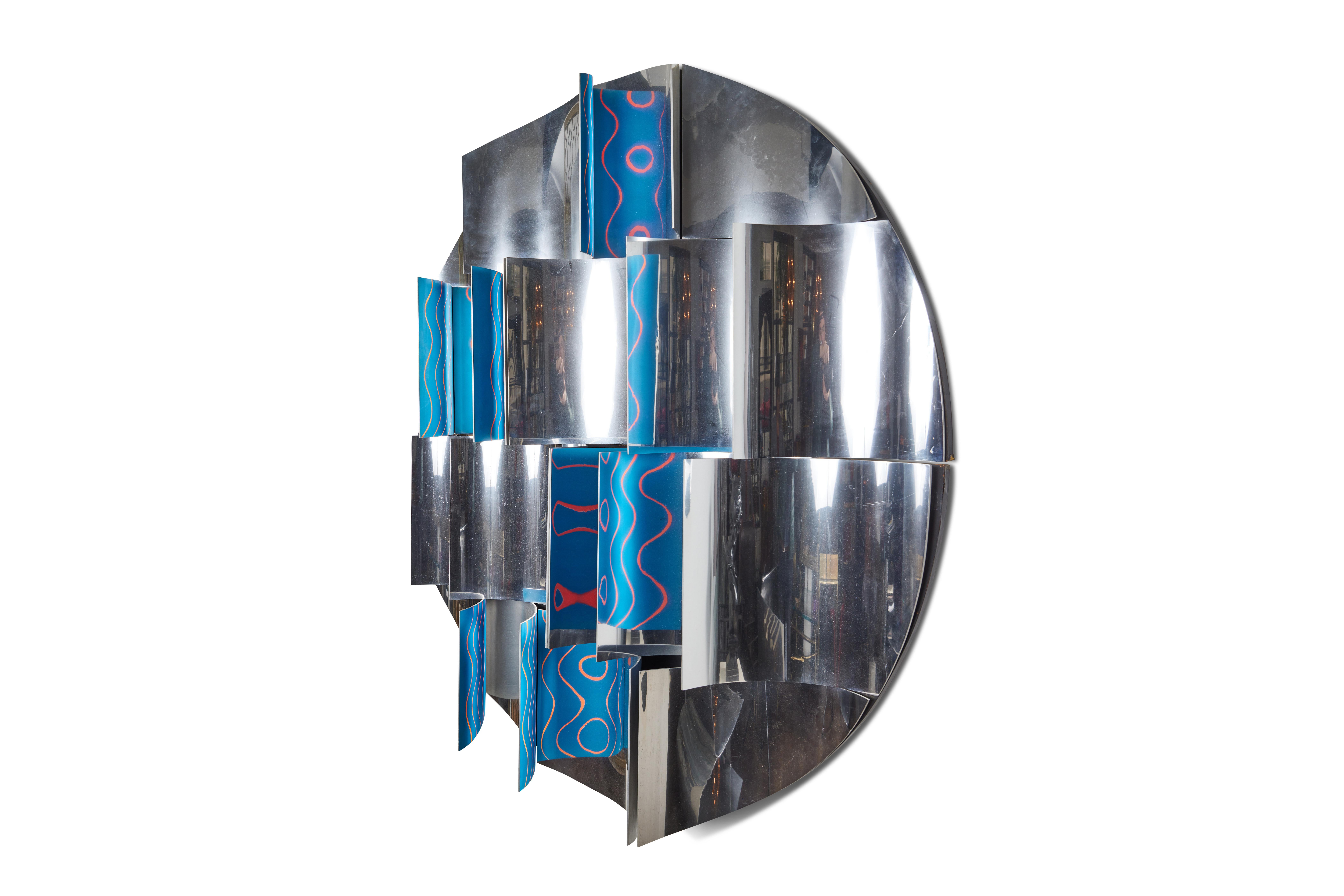 Polished Monumental Kinoptic Metal Wall Sculpture by Rafe Affleck, 1960's For Sale