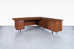Monumental L-Shaped Walnut Desk by Monteverdi Young