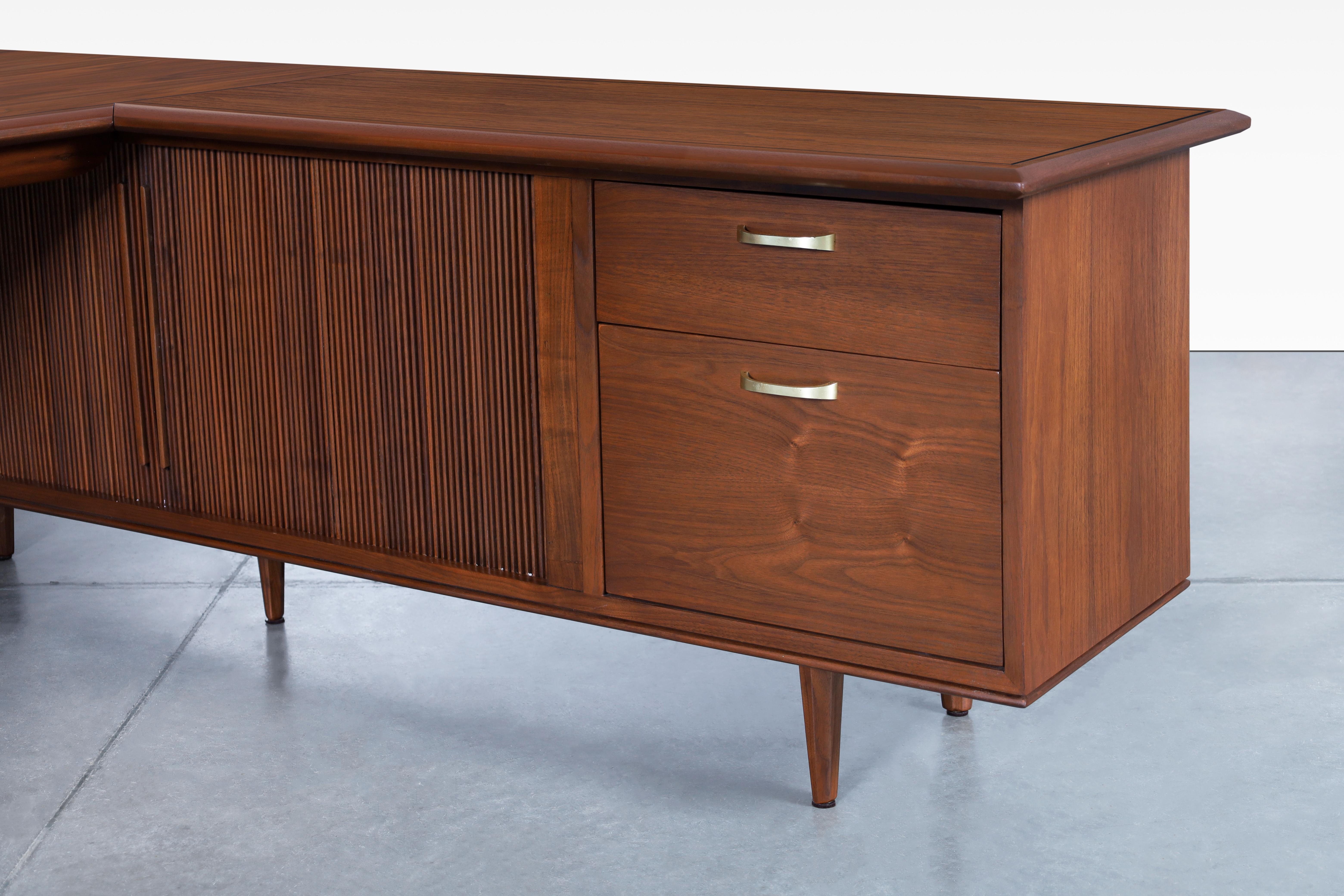 American Monumental L-Shaped Walnut Desk by Monteverdi Young For Sale