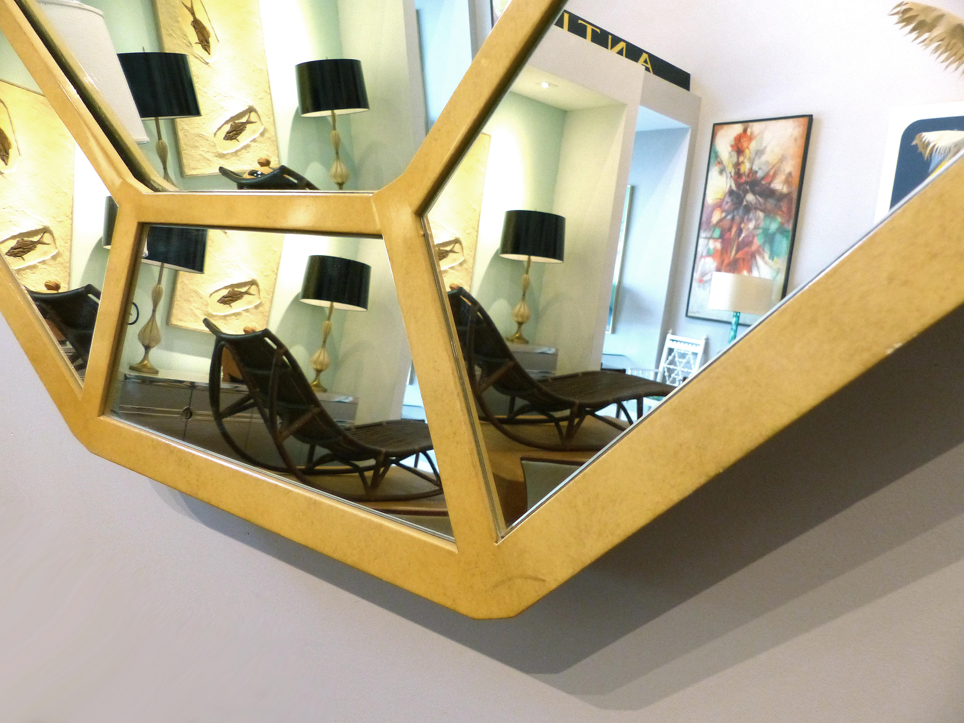 Monumental Lacquered Faux-Goatskin Wall Mirror Attributed to Karl Springer In Good Condition In Miami, FL