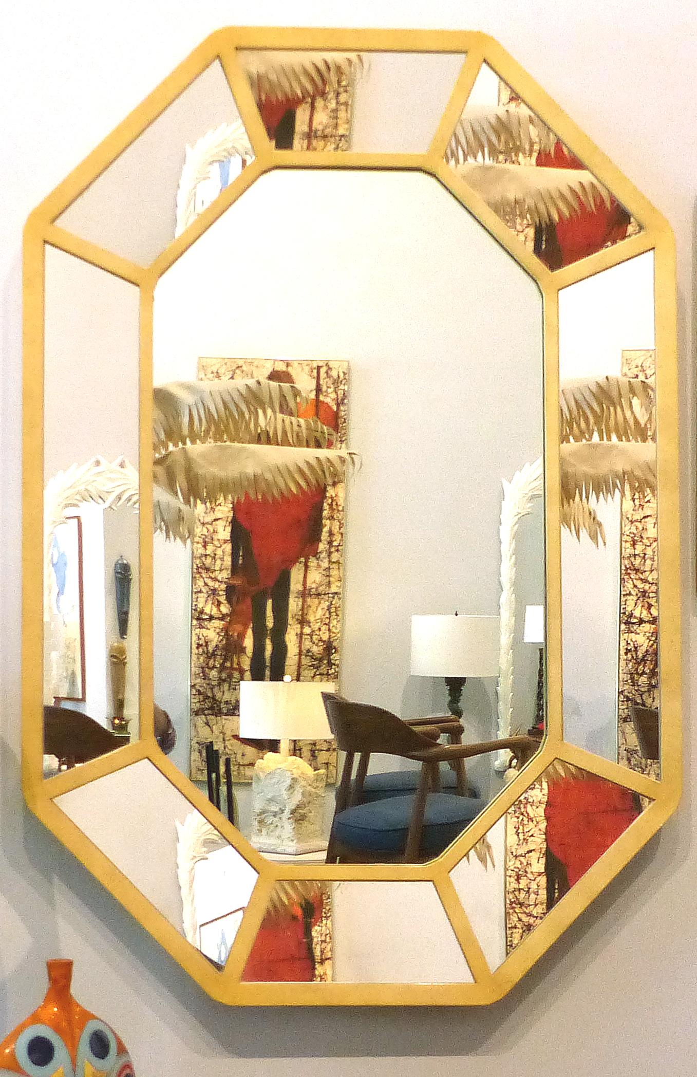 Monumental Lacquered Faux-Goatskin Wall Mirror Attributed to Karl Springer 1