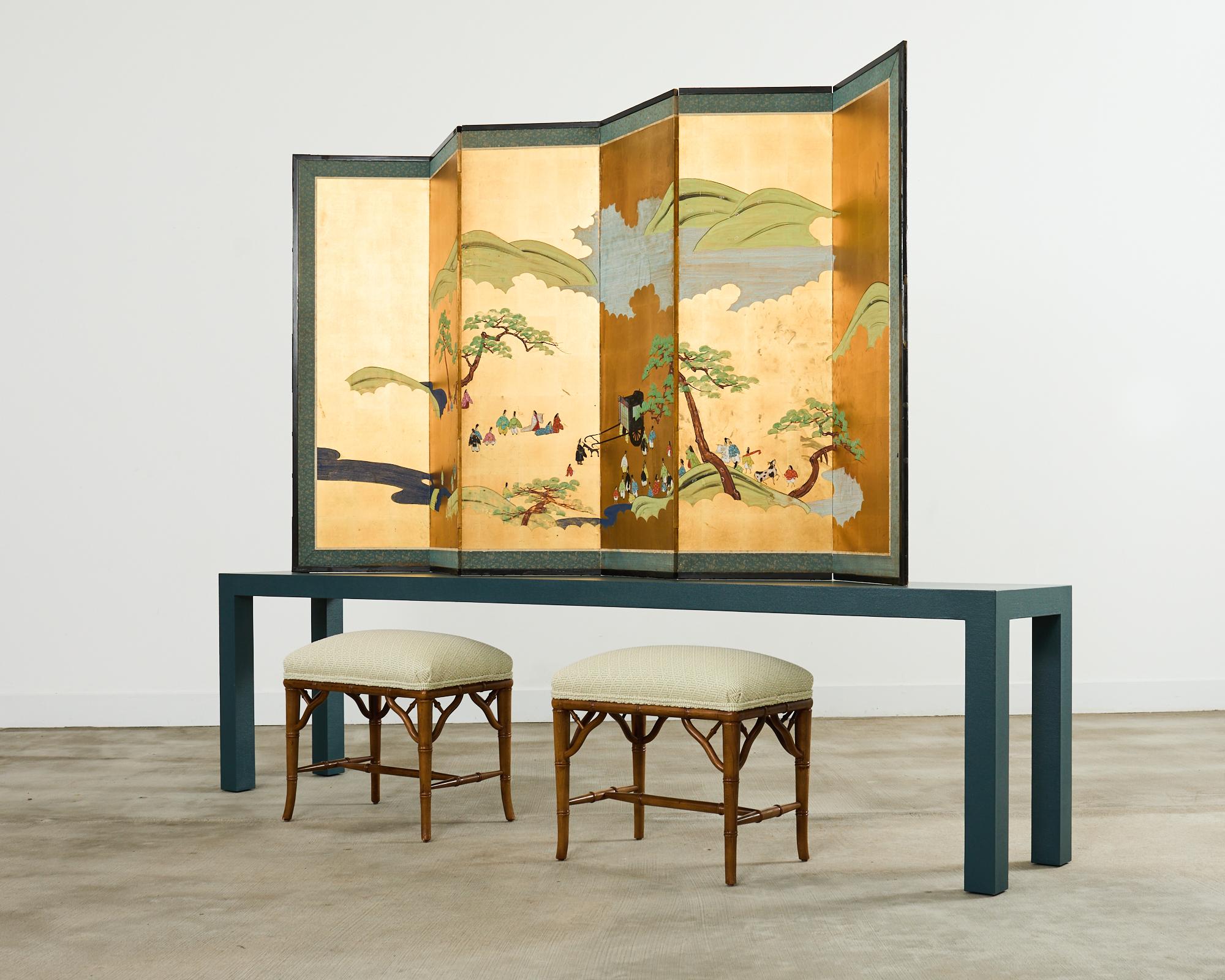 Monumental Lacquered Grasscloth Parsons Console Table 9 Ft. For Sale 3