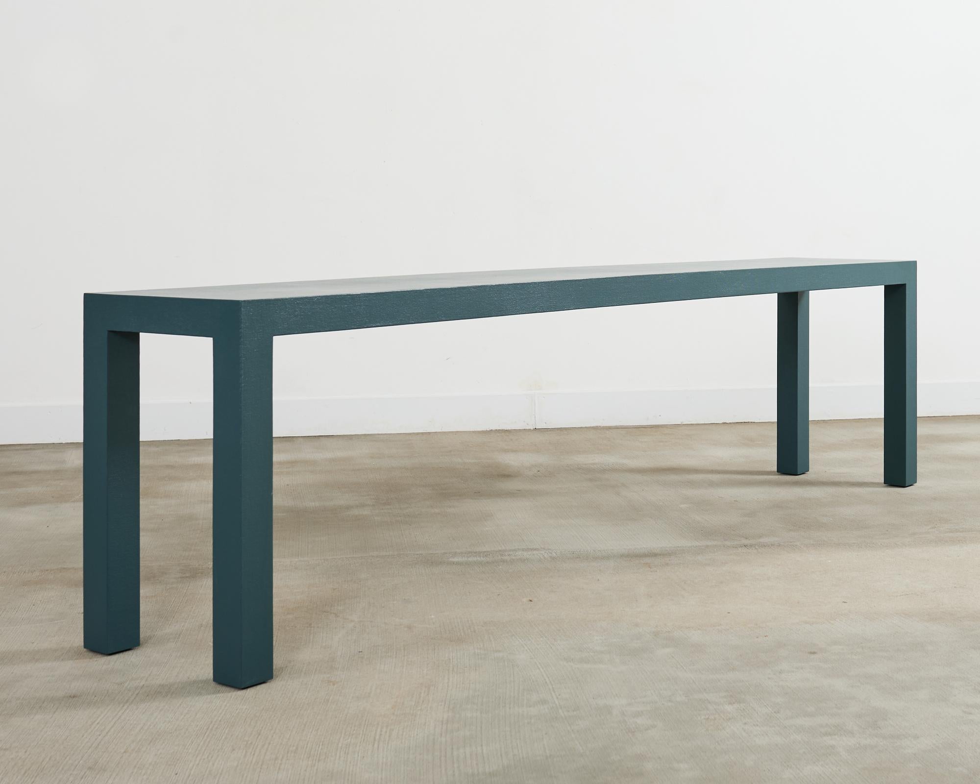 Modern Monumental Lacquered Grasscloth Parsons Console Table 9 Ft. For Sale