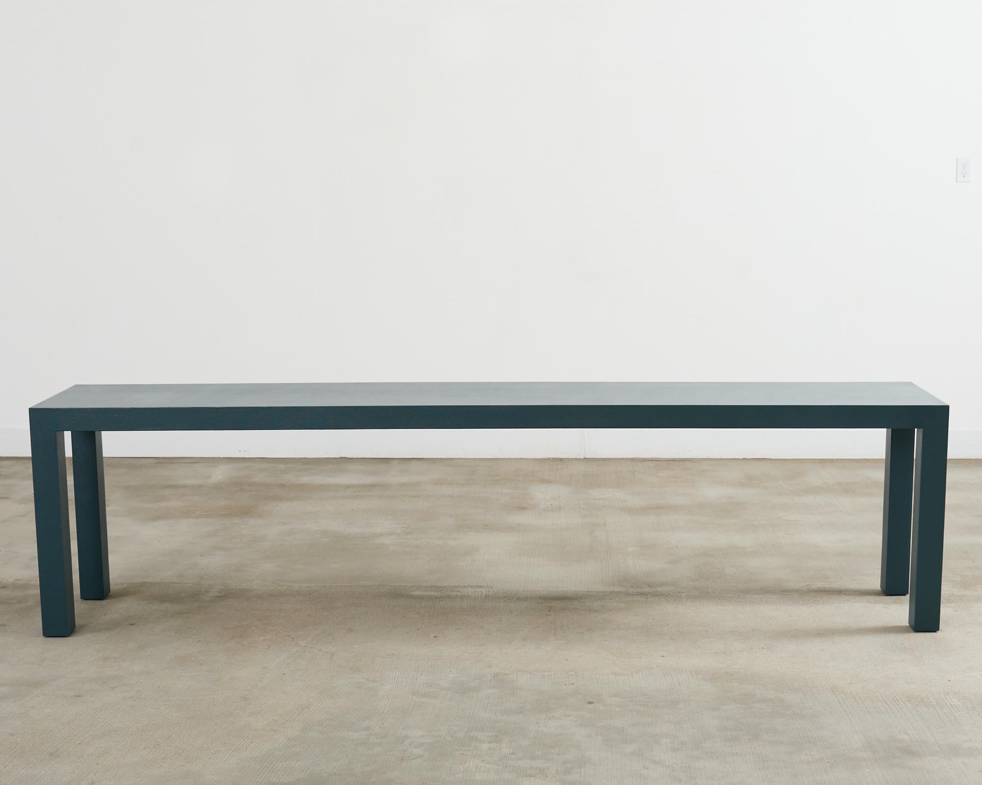 American Monumental Lacquered Grasscloth Parsons Console Table 9 Ft. For Sale