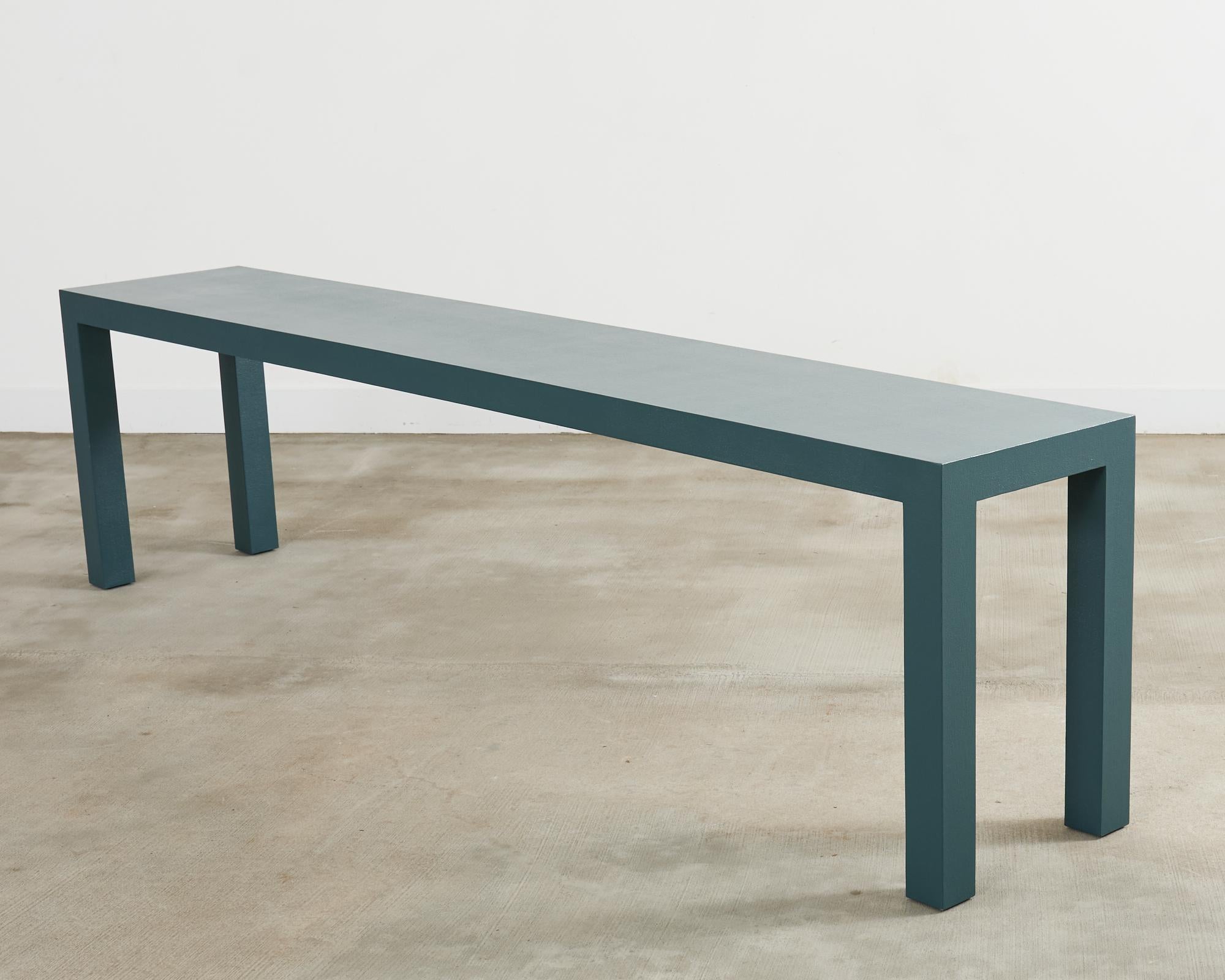 Hand-Crafted Monumental Lacquered Grasscloth Parsons Console Table 9 Ft. For Sale