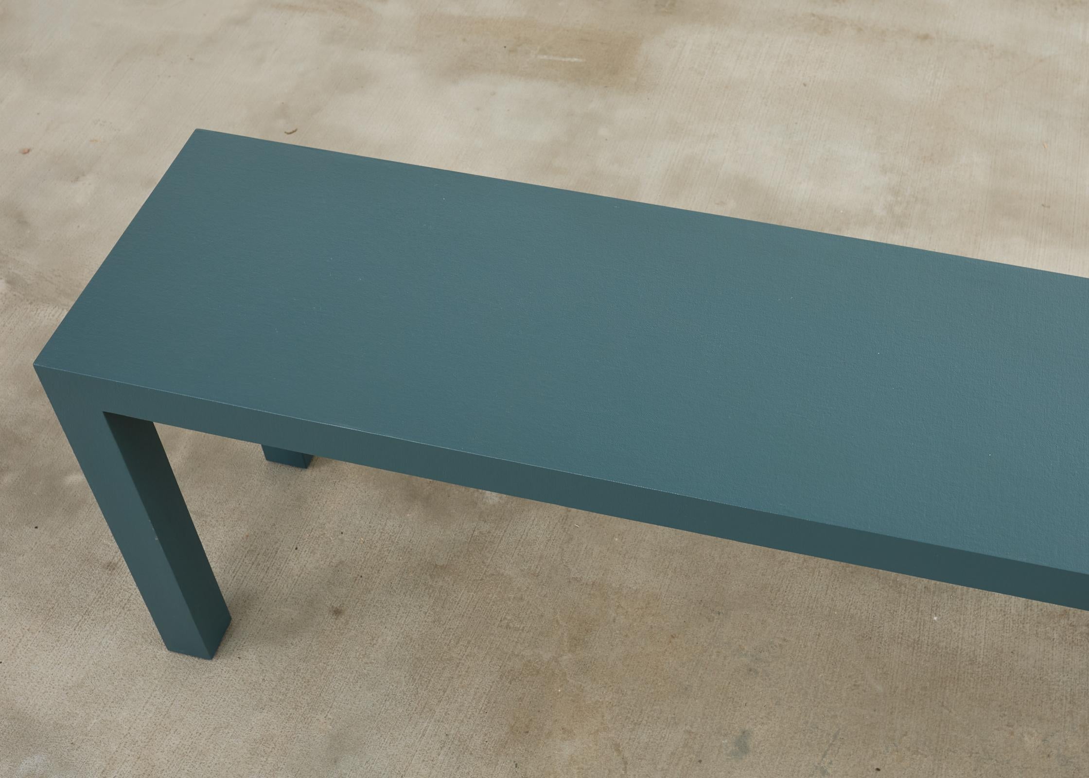 20th Century Monumental Lacquered Grasscloth Parsons Console Table 9 Ft. For Sale