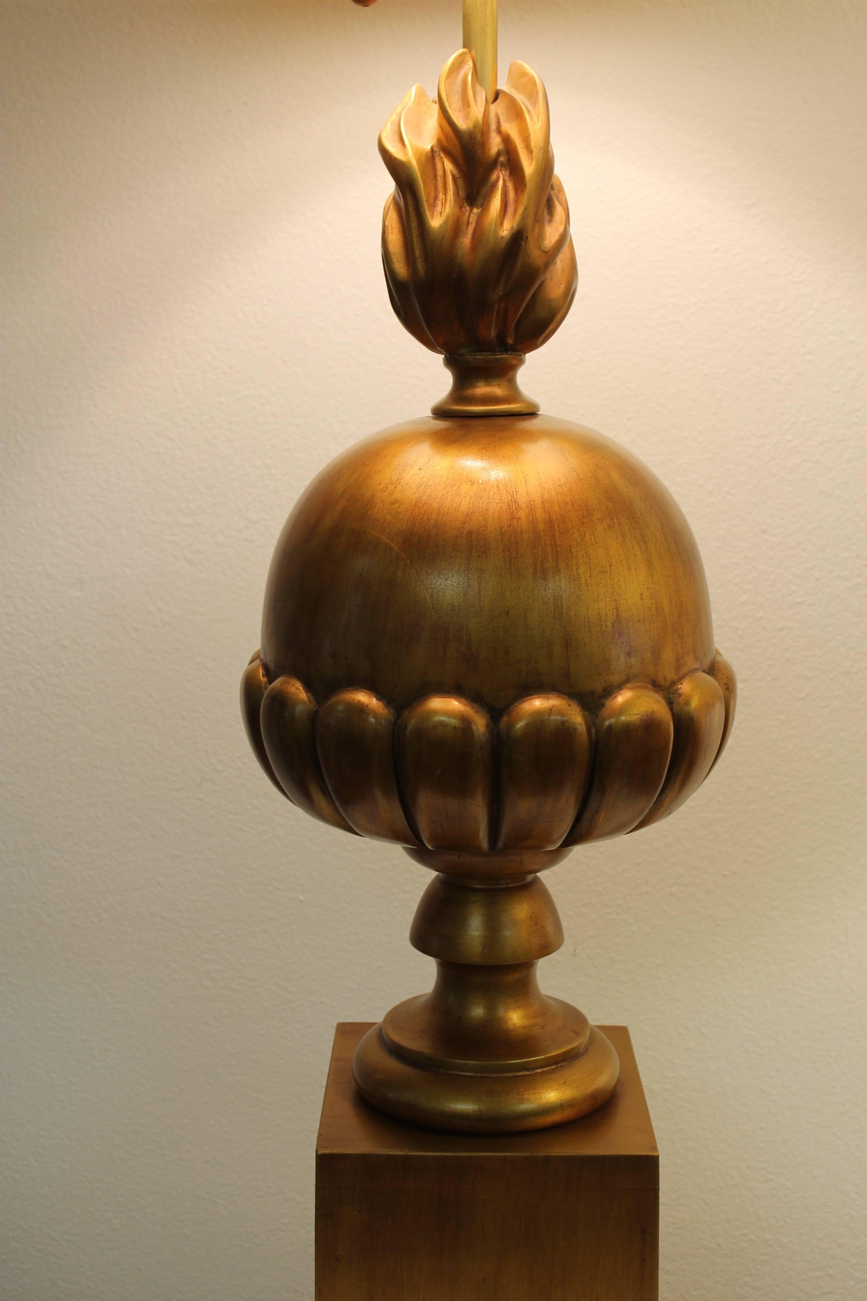 An original lamp by The Marbro Lamp Company. Most likely an homage to the statue of liberty. Top portion has flames. Measure: Total height is 58.5