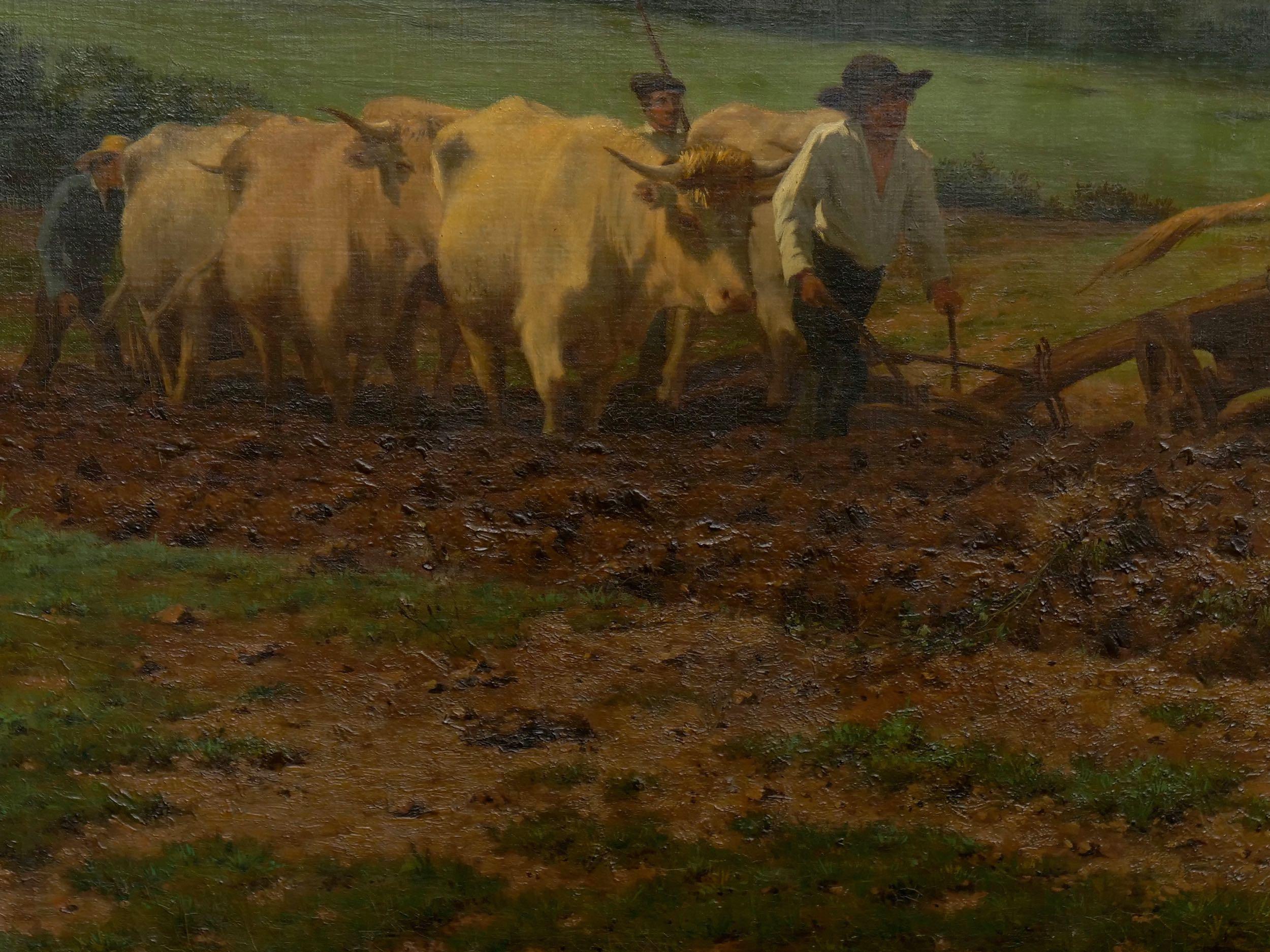 Monumental Landscape Painting “Oxen Ploughing in Nivernais” after Rosa Bonheur 4