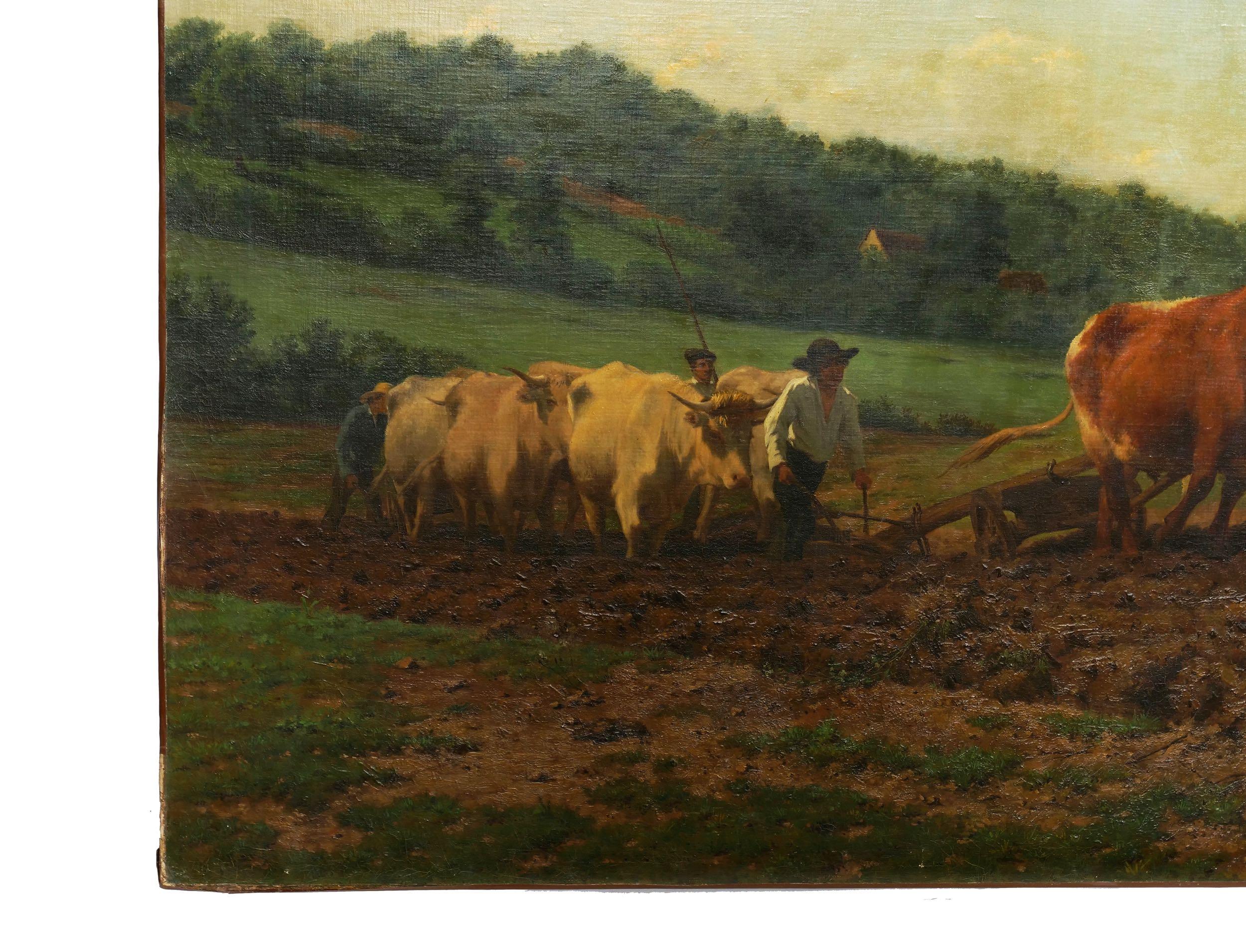 Monumental Landscape Painting “Oxen Ploughing in Nivernais” after Rosa Bonheur In Good Condition In Shippensburg, PA